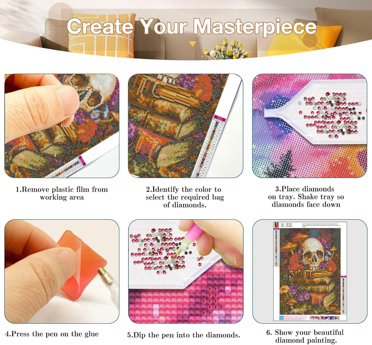 Detalle 1 de Axquilon Diamond Painting Kits, 12 x 16 Inches