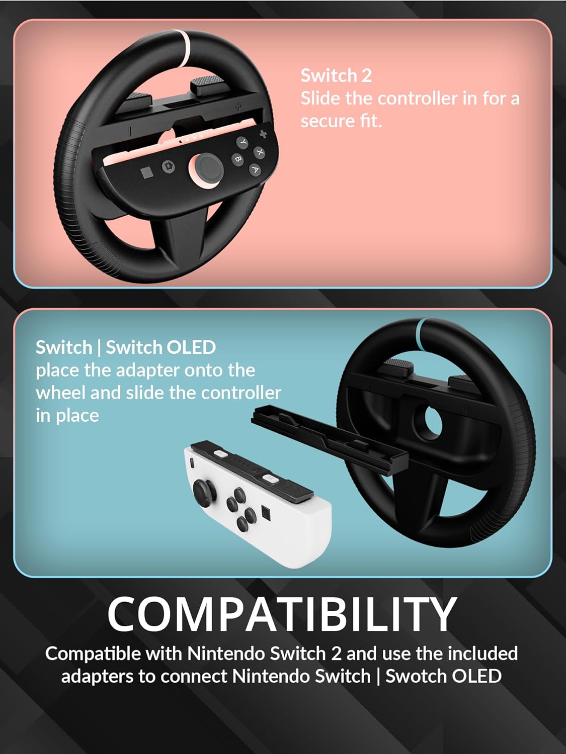 Thumbnail 4 de Orzly Steering Wheels Twin Pack for Switch 2 (2025 Console) — Racing Wheel Accessories for Joy-Con Controllers (2 Black Wheels)
