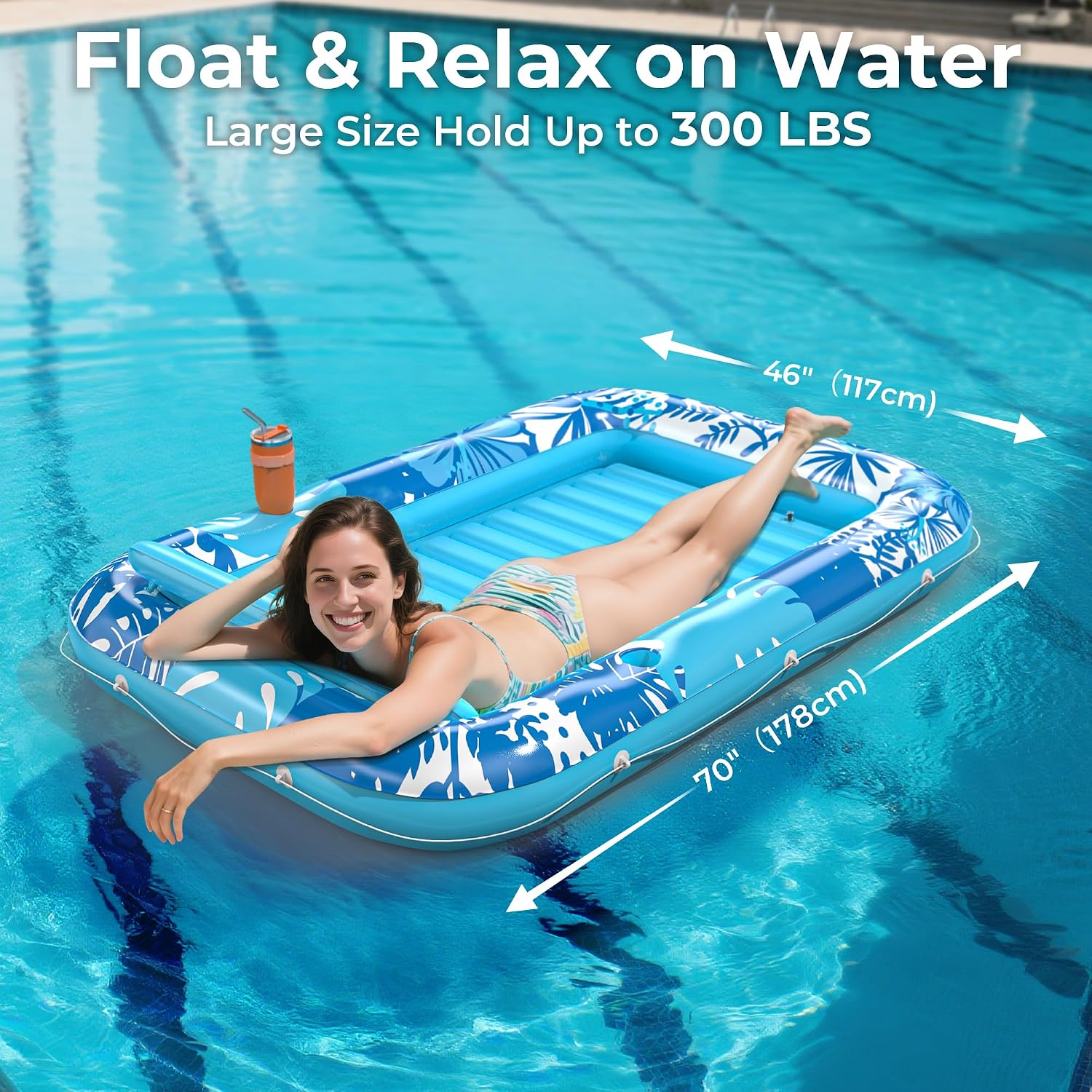 Detalle de Inflatable Tanning Pool Lounger Float, 70" x 46" with 6-in-1 Design and Pillow