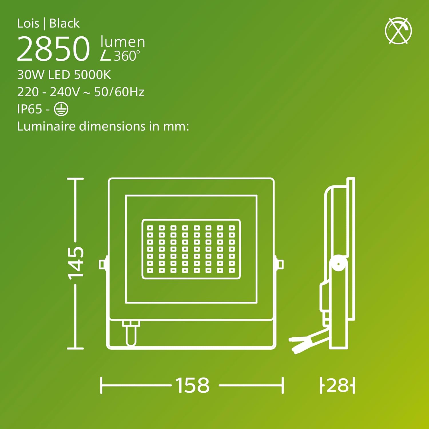 Thumbnail 2 de PHILIPS Lois Outdoor Floodlight, 30 W, 5000 K, Black