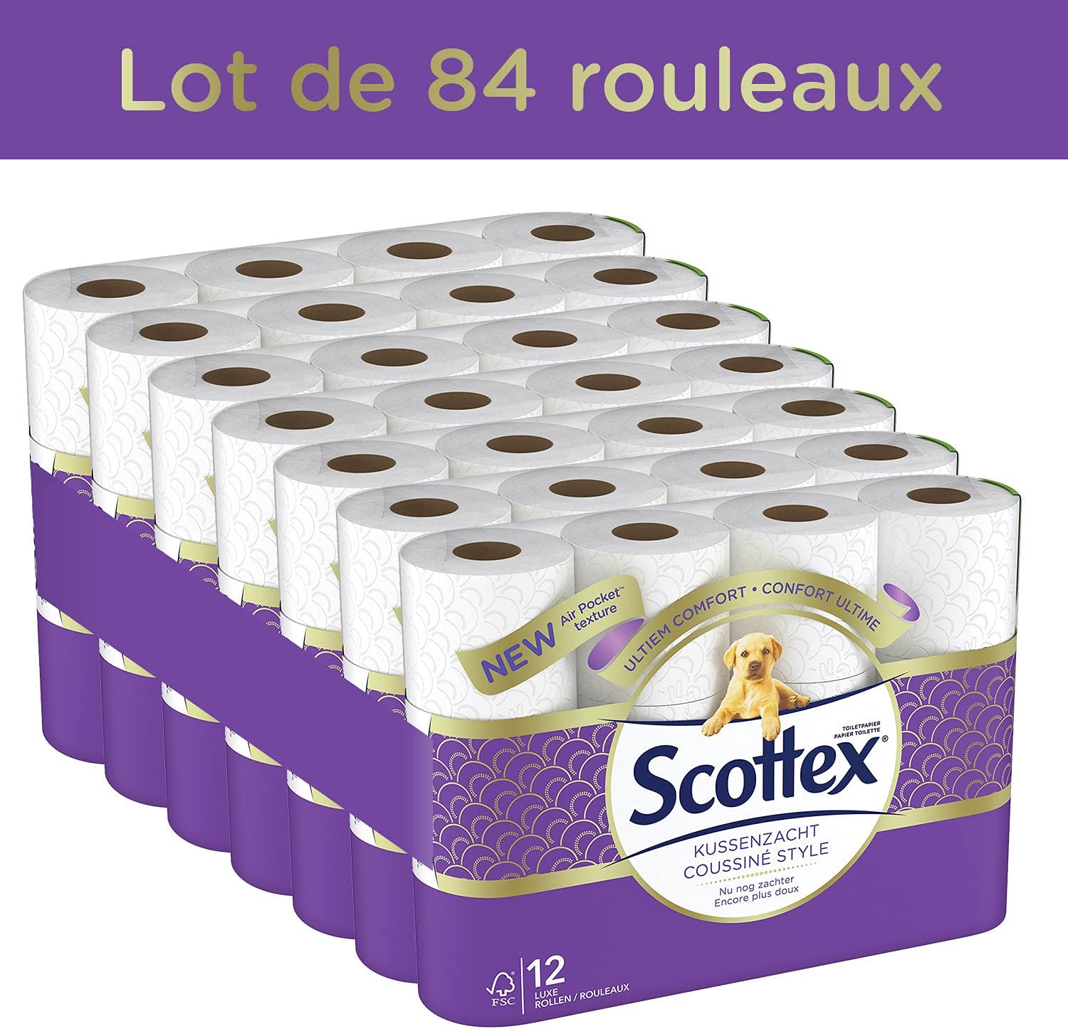 Thumbnail 1 de SCOTTEX Coussiné – Papier Toilette (12 paquets de 7 rouleaux) douceur, confort et écologie