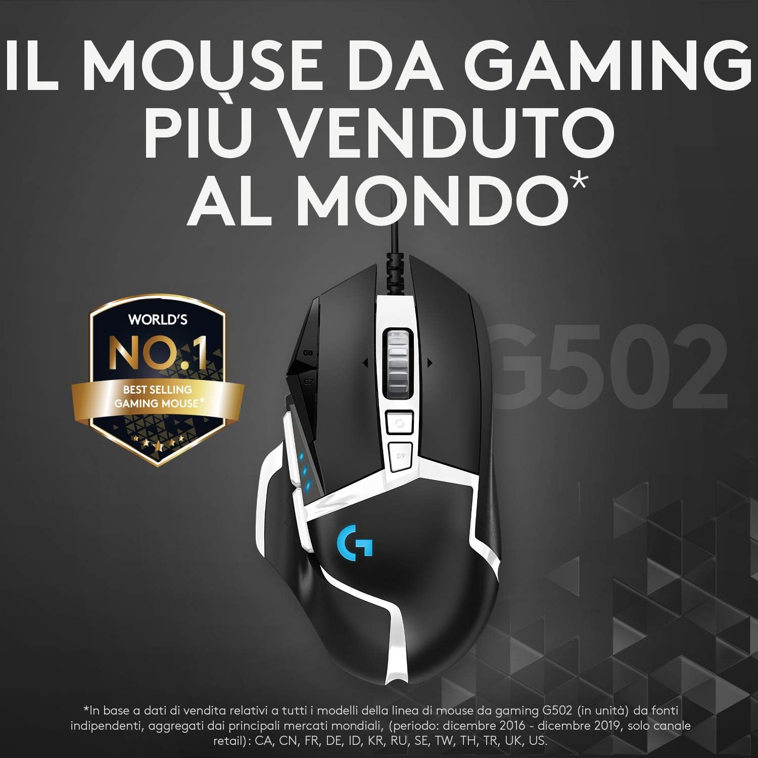 Thumbnail 1 de Logitech G G502 HERO Special Edition Mouse Gaming con sensore HERO 25K, DPI regolabili, RGB e pesi modificabili (bianco/nero)