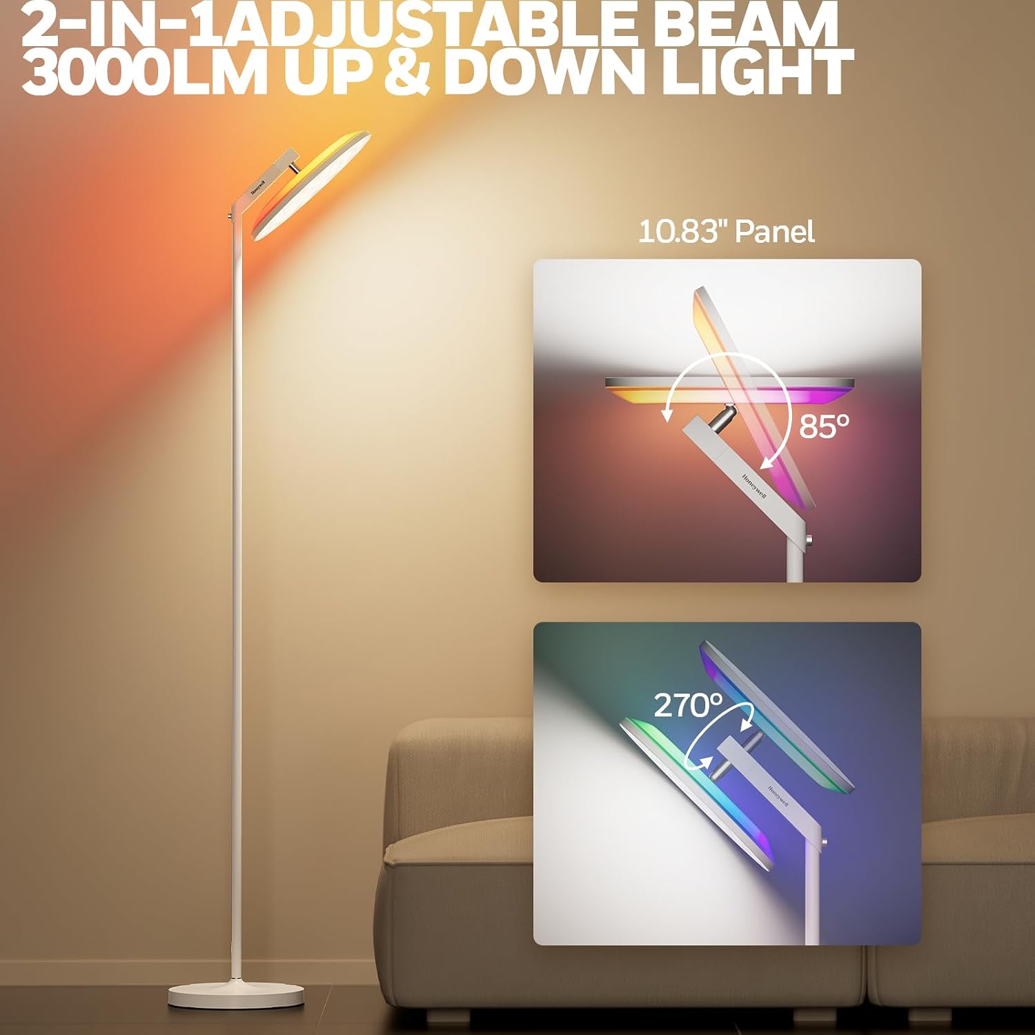 Detalle 2 de Honeywell Lampada da terra LED F2 Sunturalux™ Torchiere con telecomando e 7 livelli dimmerabili