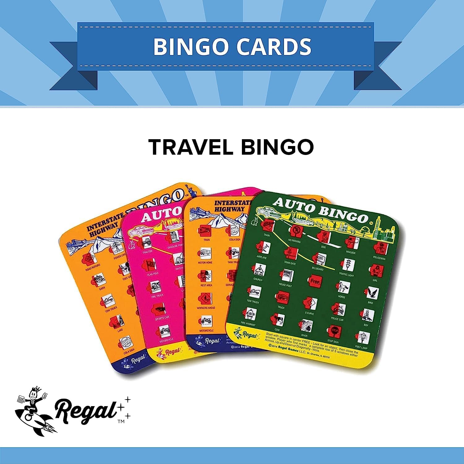 Thumbnail 1 de Regal Games Finger-Tip Shutter Bingo Cards - 4-Pack Travel Set (Interstate & Auto Bingo) with Sliding Windows