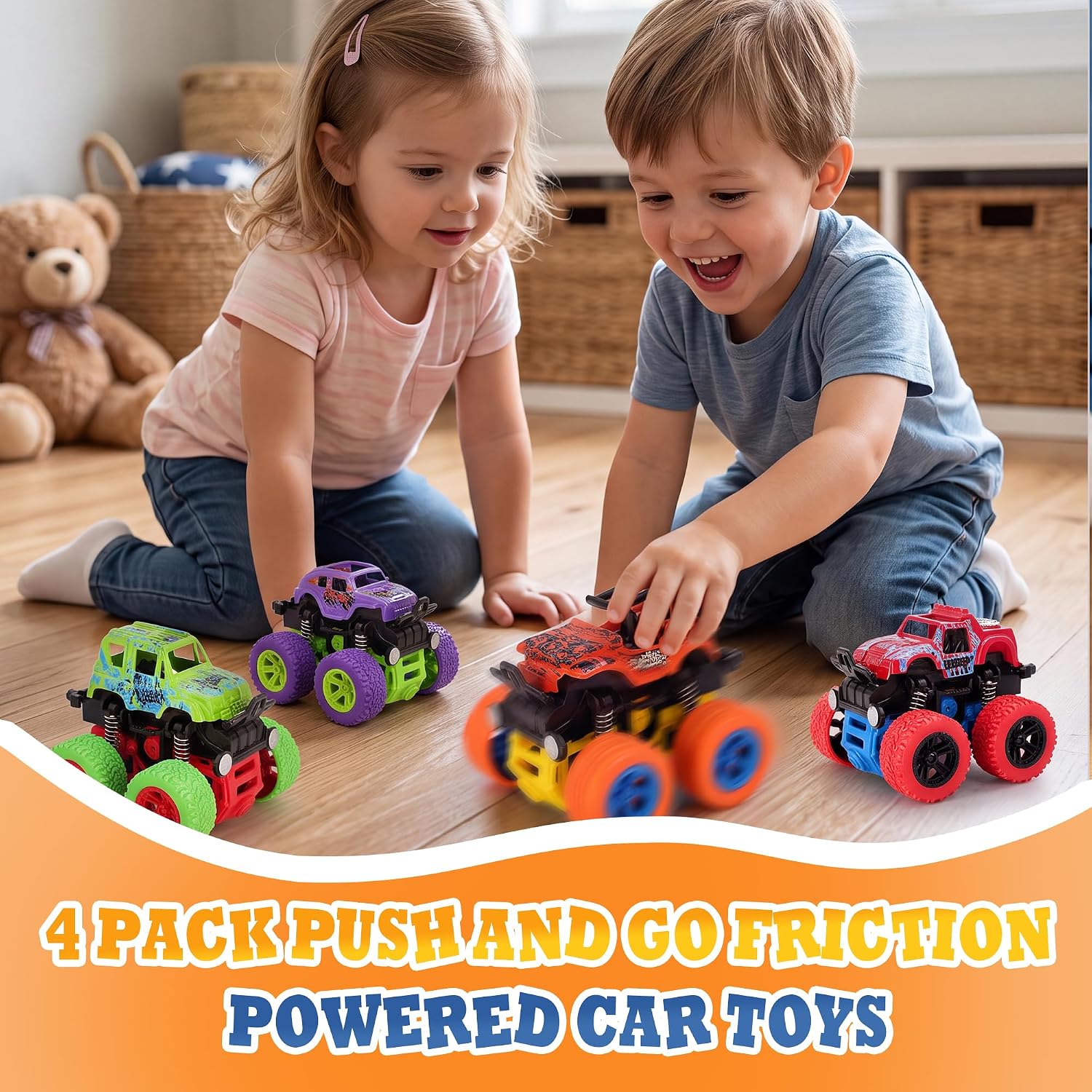 Thumbnail 2 de LEFEI Monster Truck Set for Boys Ages 3–7: 4-Pack Push & Go Stunt Cars