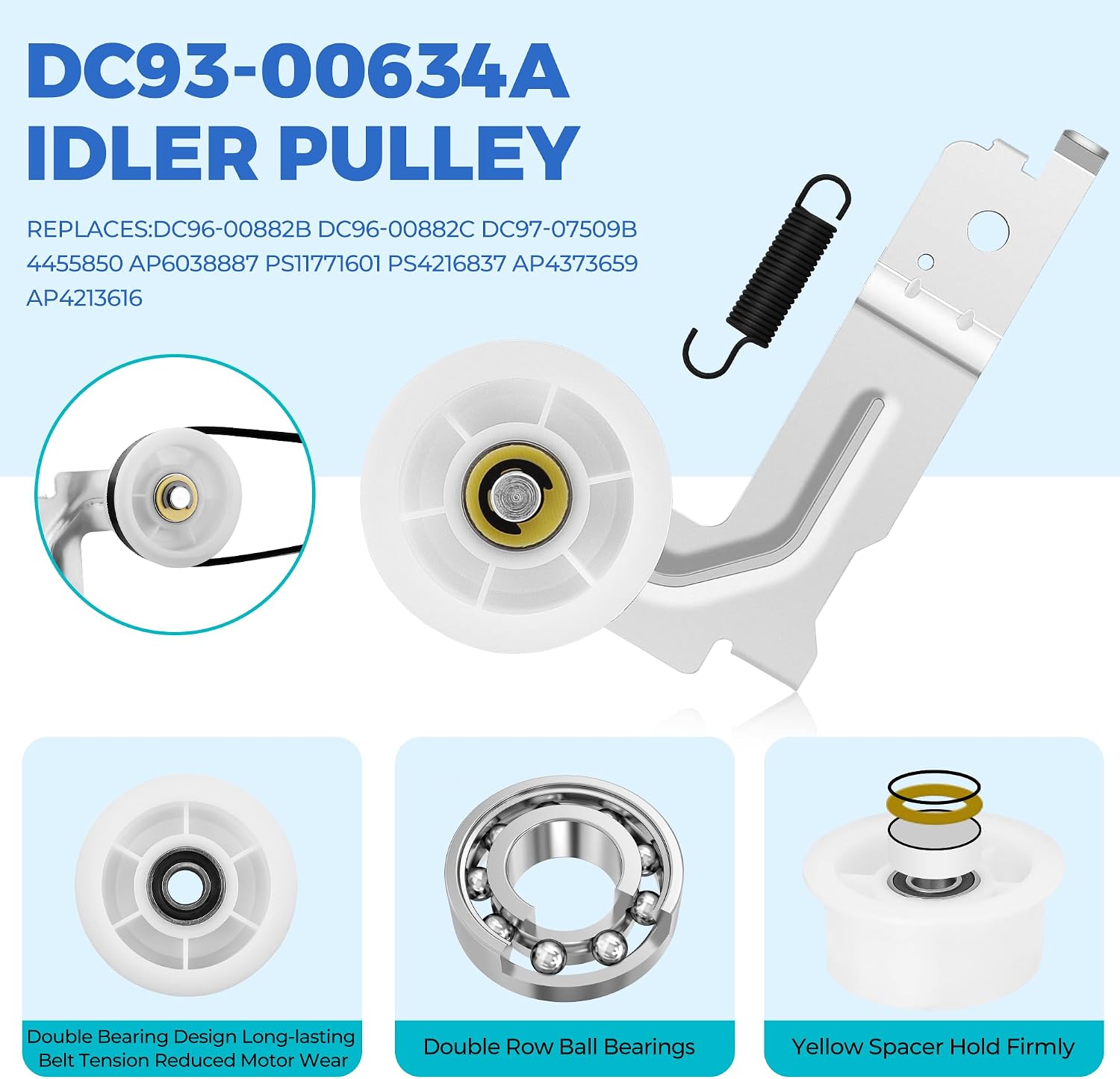 Detalle 2 de NISHCON DC97-16782A Dryer Roller Replacement Kit with Belt and Idler Pulley