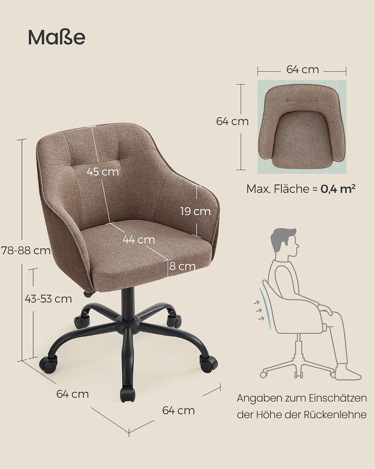 Detalle de SONGMICS Homeoffice-Drehstuhl bis 110 kg