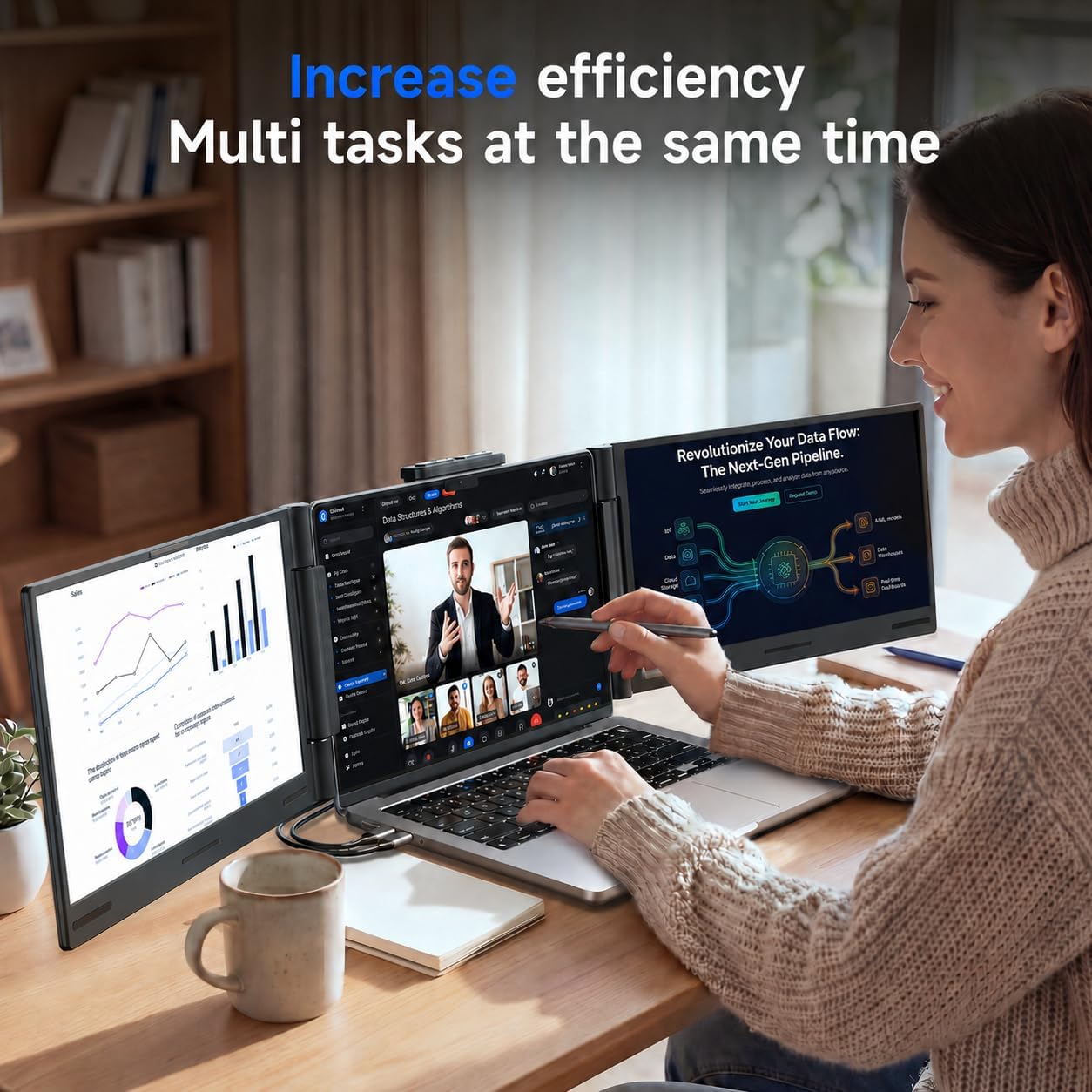 Detalle de AOC 14" Laptop Screen Extender: Triple Portable Monitor for 13"–17.3" Laptops
