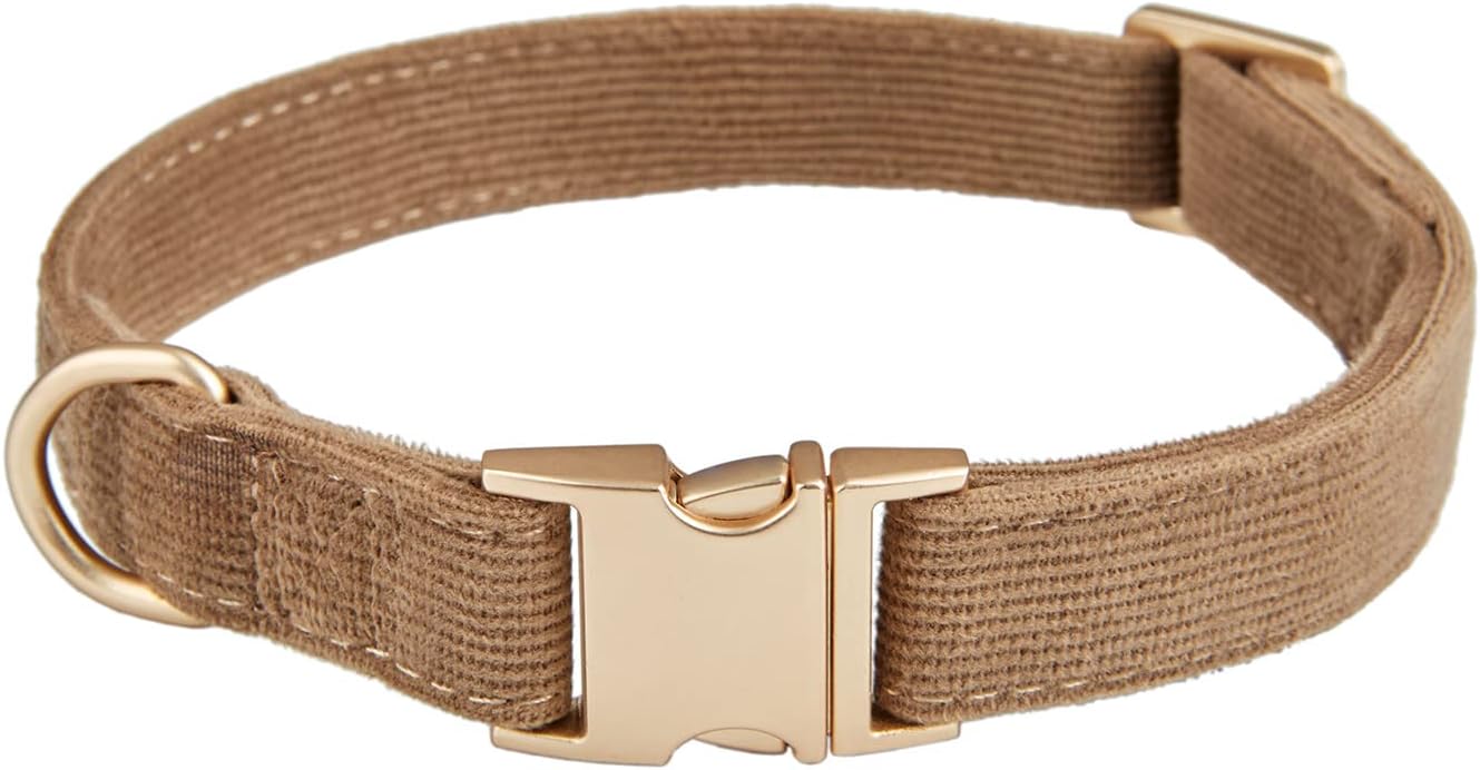 Detalle de YUDOTE Ultra-soft Dog Collar in Natural Cotton Corduroy (Coffee Brown) – Medium (M)