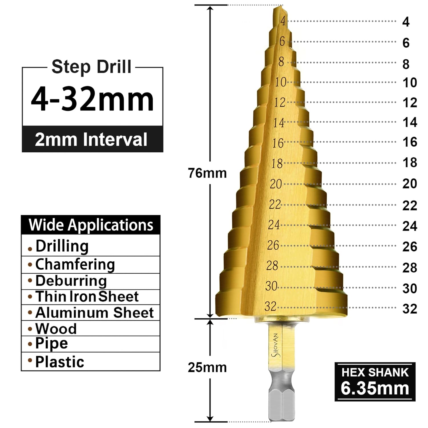 Thumbnail 1 de SS SHOVAN 3PCS HSS Step Bits 4-32mm