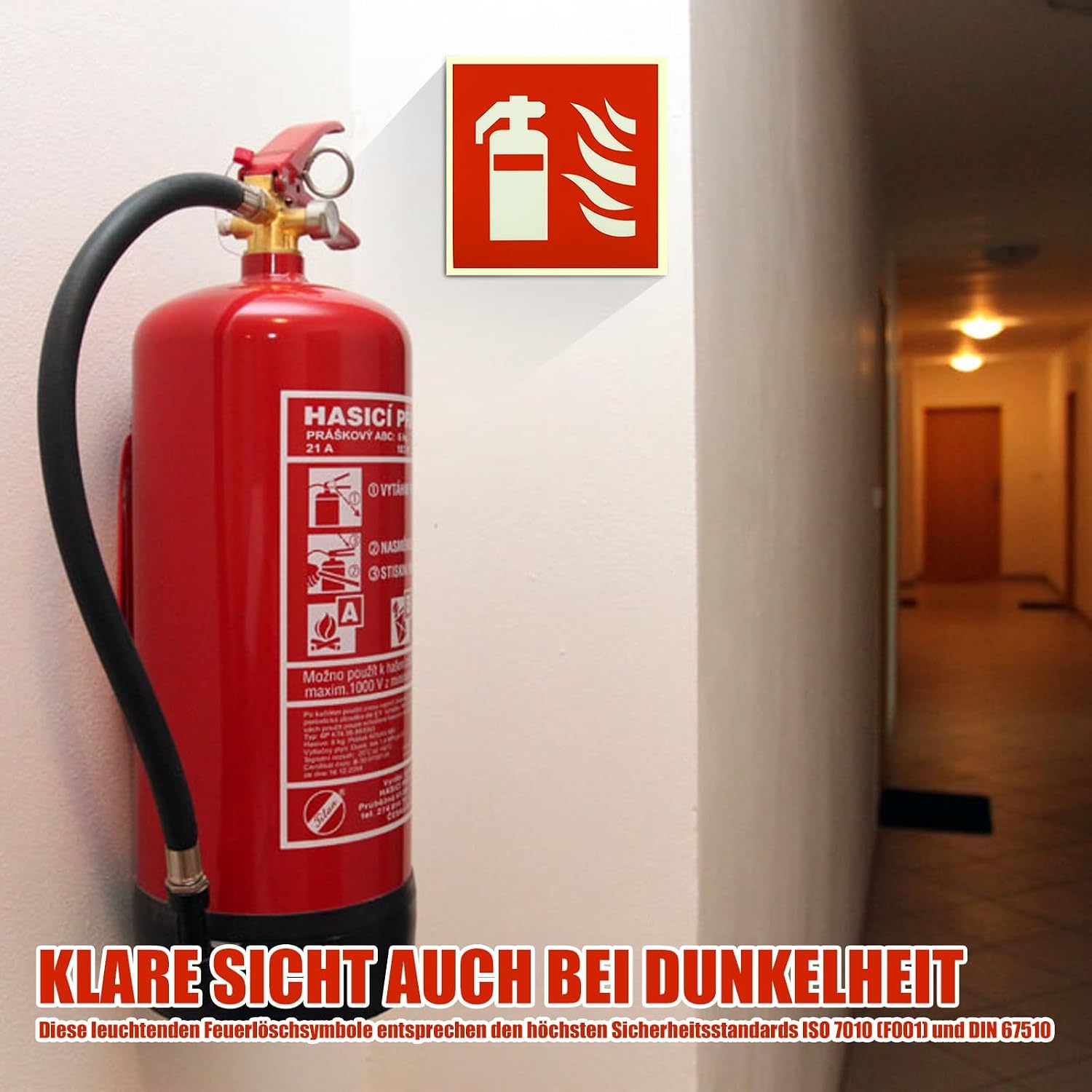 Thumbnail 3 de HOSPAOP brandsläckarskyltar i självhäftande PVC, självlysande 150 x 150 mm