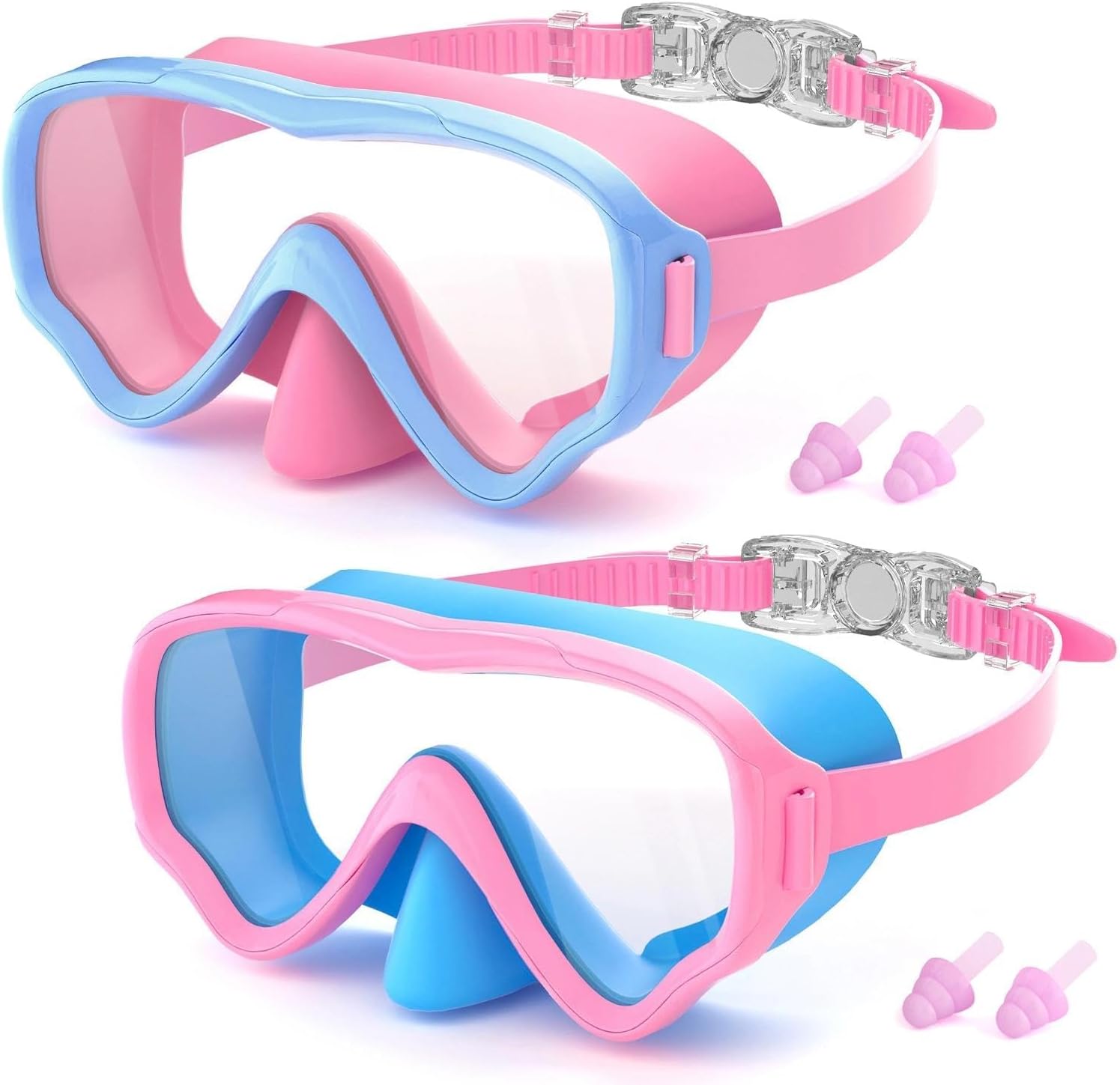 Detalle de COOLOO 2 Packs Kids Goggles with Nose Cover – 180° Wide View, Anti-Fog, No-Leak Swim Mask for Boys & Girls