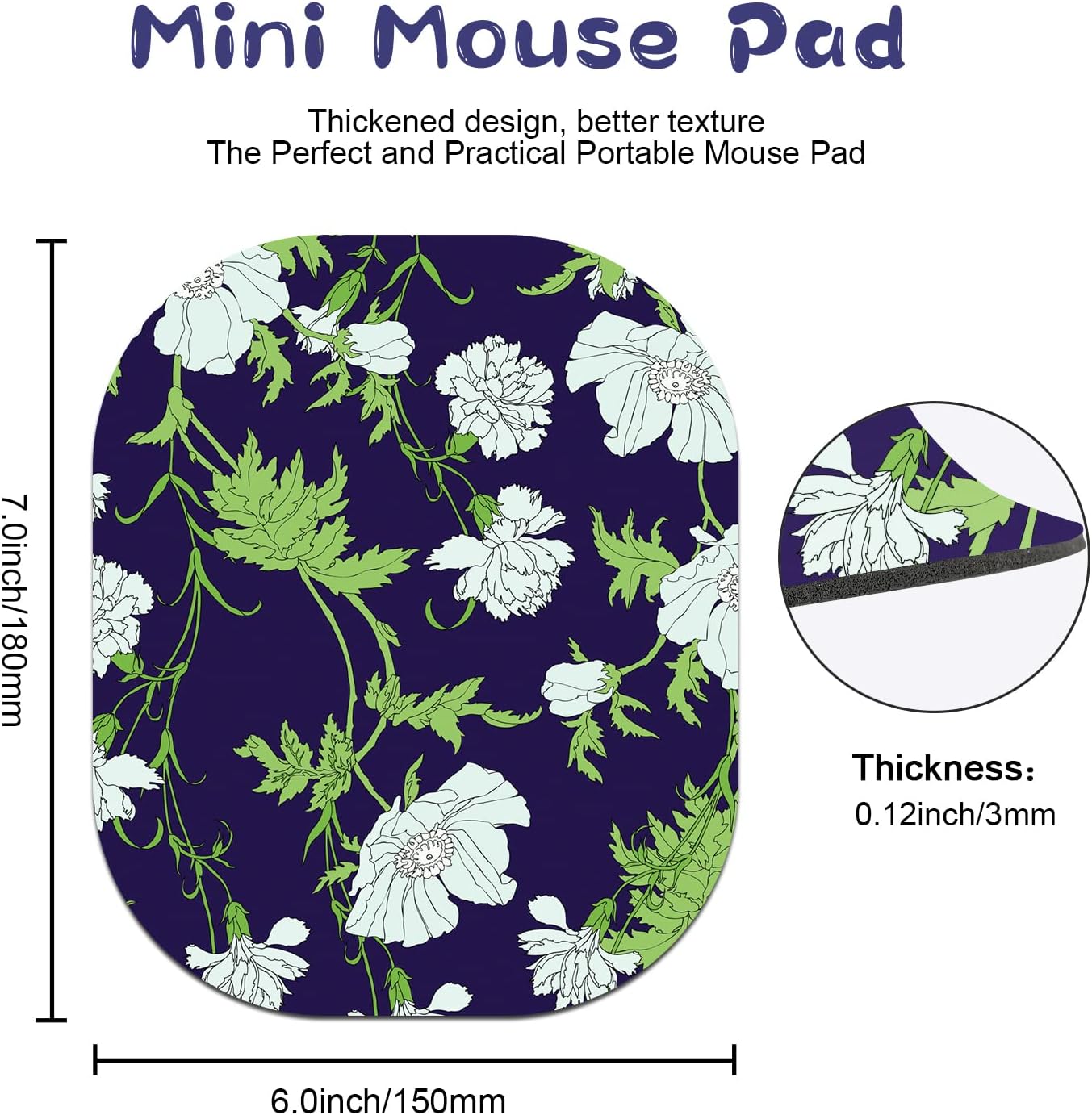Detalle de Mouse Mat, Non-Slip Small Mouse Pad – Flowers Design (6x7x0.12 Inch), Mini Desk Pad for Travel and Home