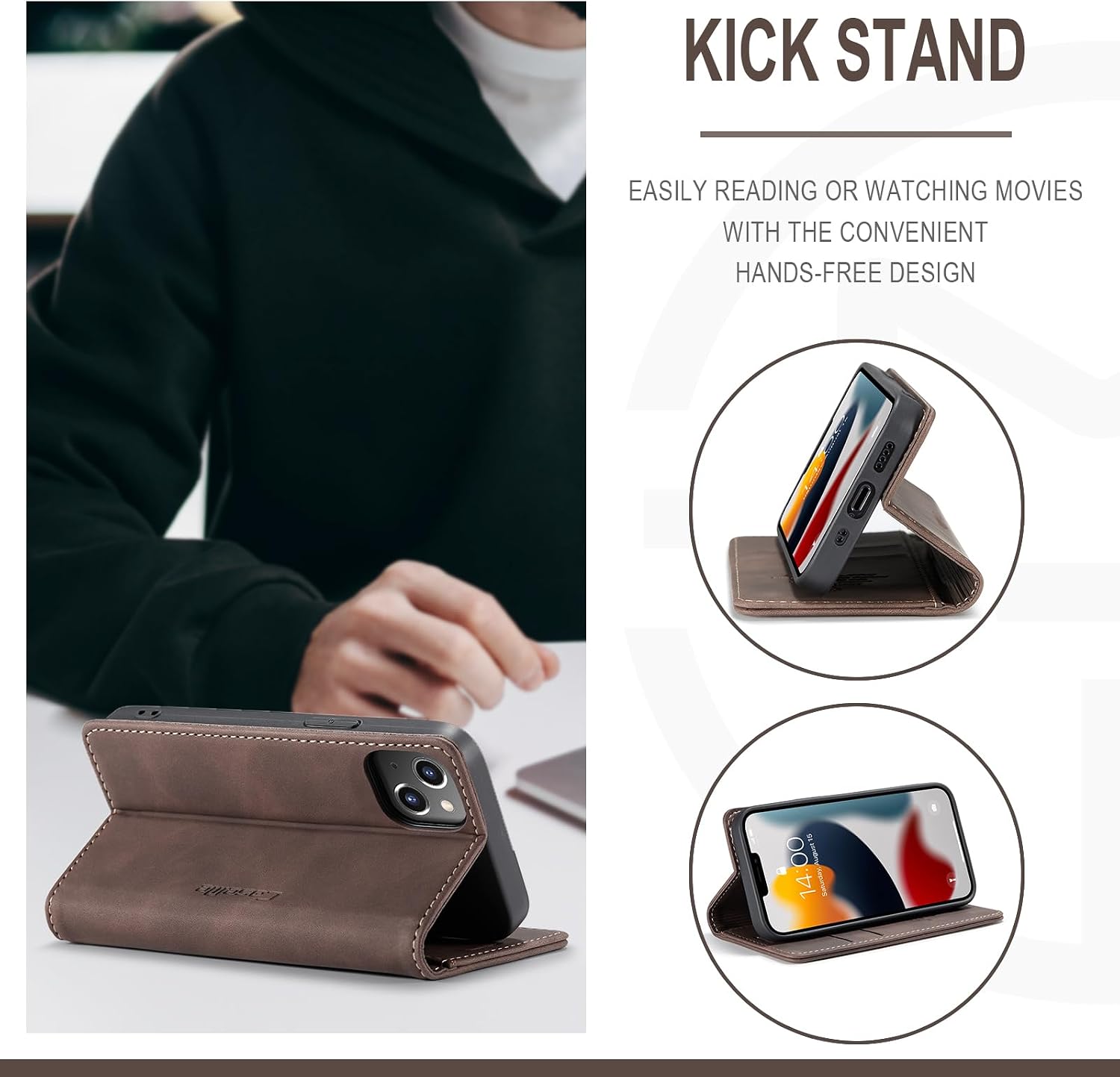 Detalle de Cracedily iPhone 13 Mini Flip Wallet Case with Card Slots and Kickstand