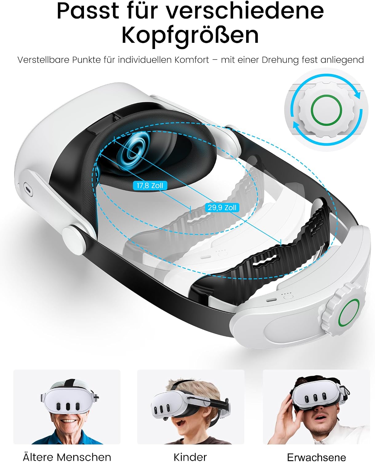 Detalle de Headstrap für Meta Quest 3 mit 8.000-mAh-Akku (Elite Strap Zubehör) – Komfort & Energie für Quest 2/3/3S
