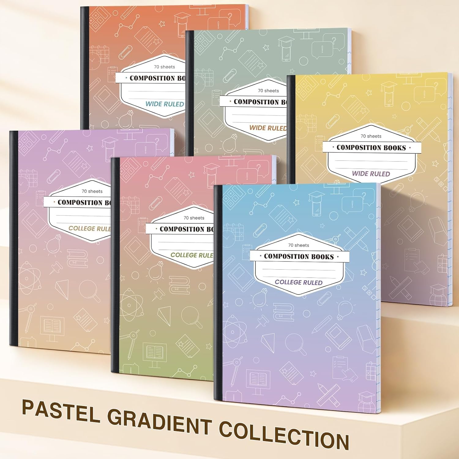 Detalle de Oucaru 6-Pack Composition Notebooks, College Ruled, 70 Sheets Each