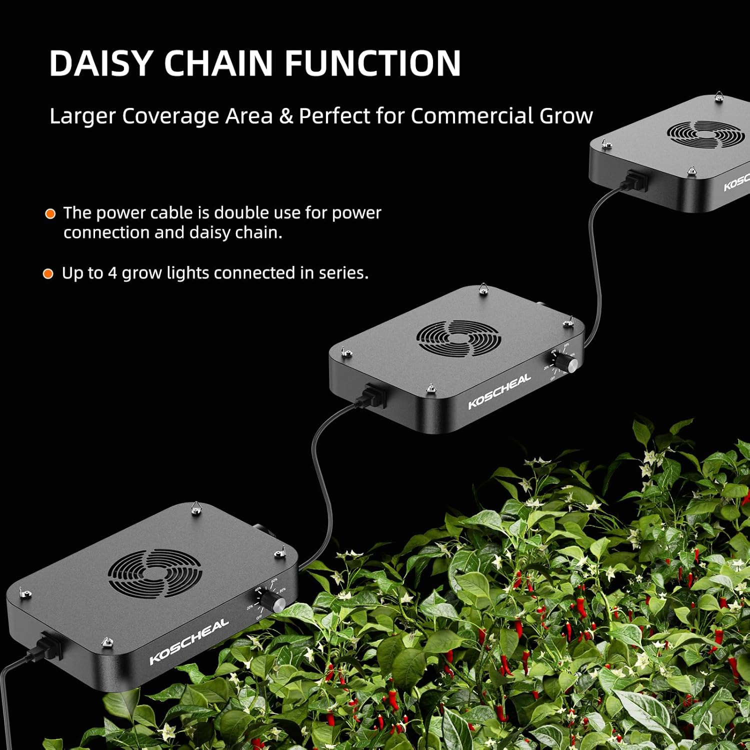 Detalle de KOSCHEAL KC800 80W LED Grow Light, Full Spectrum, Dimmable