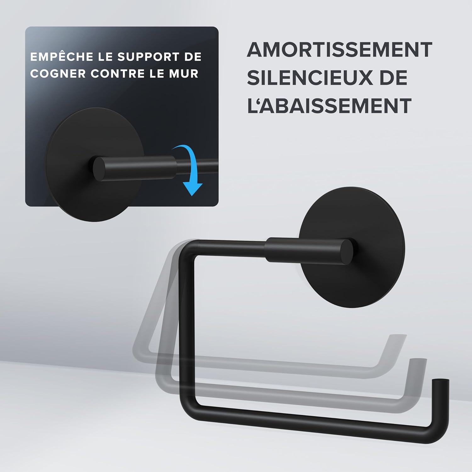 Thumbnail 1 de ovimar Tromoy Distributeur de Papier Toilette noir à coller (sans couvercle) – Porte-rouleaux en acier inoxydable, finition noir mat