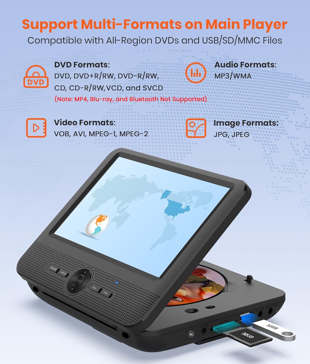 Thumbnail 3 de FANGOR 7.5 Inch Car DVD Player with 5-Hour Battery