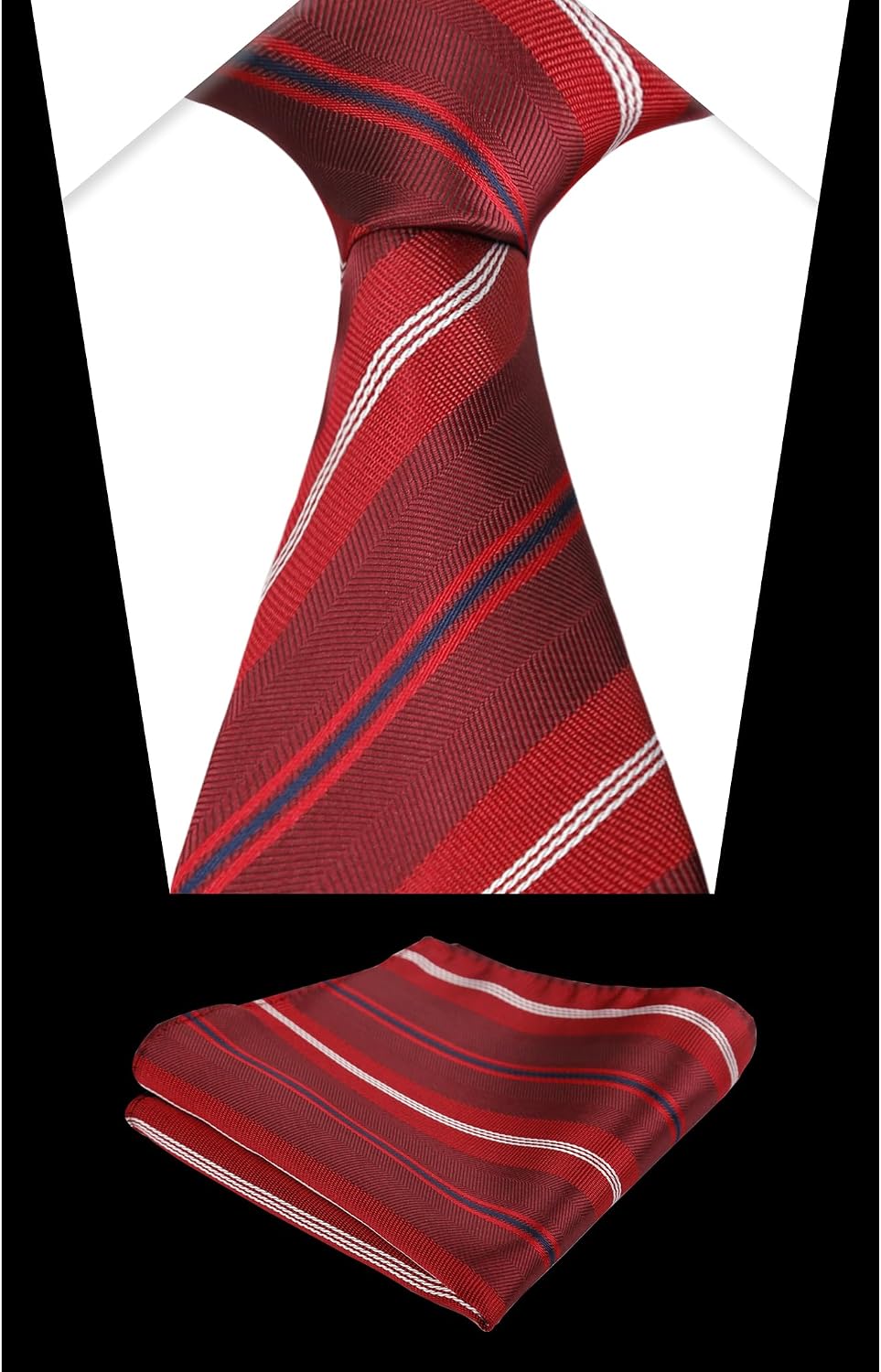 Detalle de Alizeal men’s solid colour tie and pocket square set (business formal)