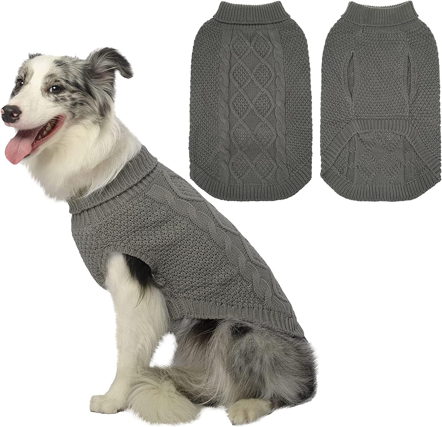 Detalle de Mihachi Turtleneck Dog Sweater, Medium Acrylic Cable Knit with Leash Hole