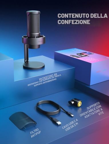Thumbnail 6 de FIFINE USB Microfono per PC Gaming PS4 PS5 – Streaming, Podcast e Chat con RGB, Controllo, Muto e Anti-Pop
