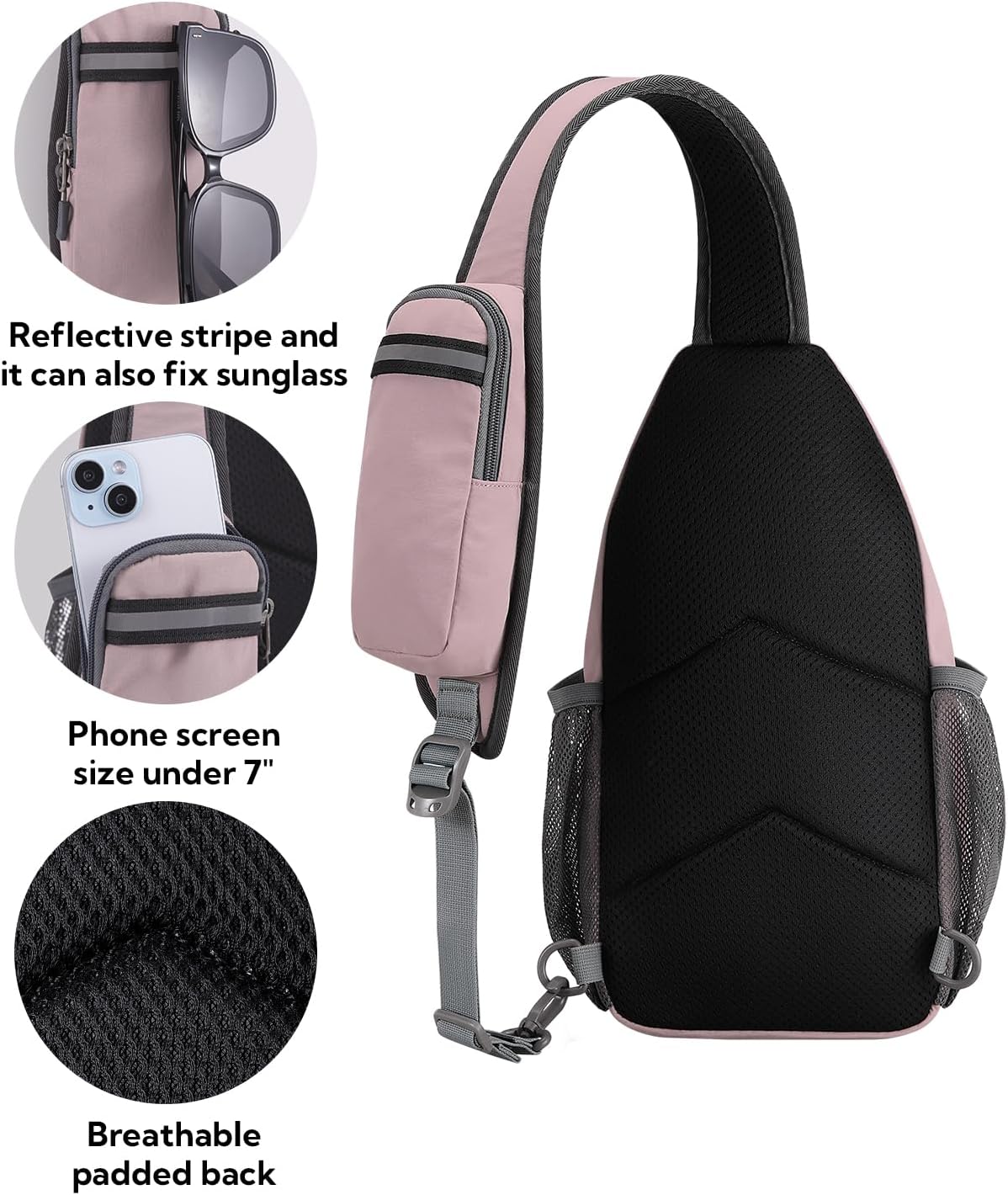 Thumbnail 4 de WATERFLY Crossbody Sling Backpack Sling Bag Travel Hiking Chest Bag (Pink)