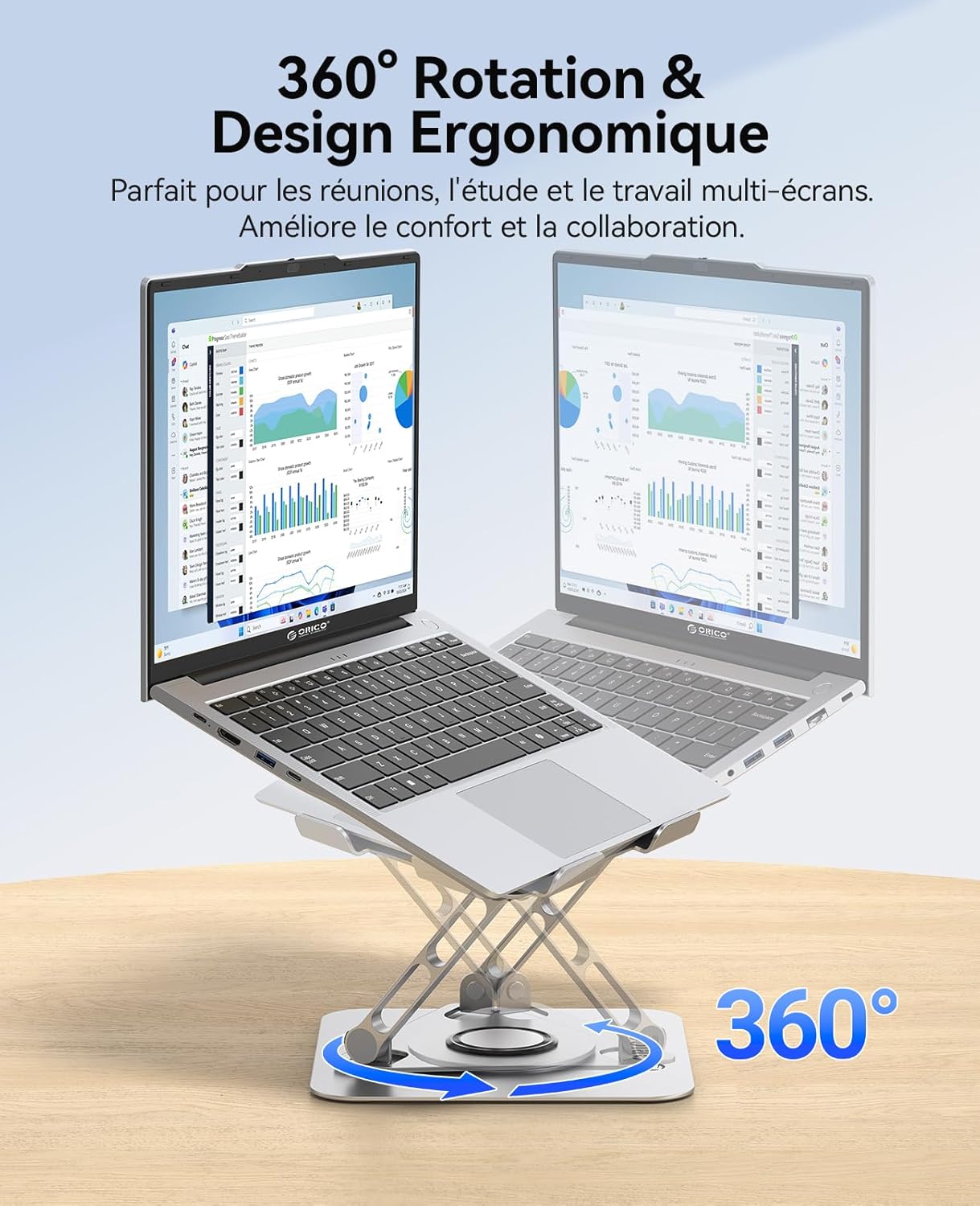 Thumbnail 1 de ORICO Support Ordinateur Portable Ergonomique Rotatif 360° (ST12) – Argent, 10–17,3 po
