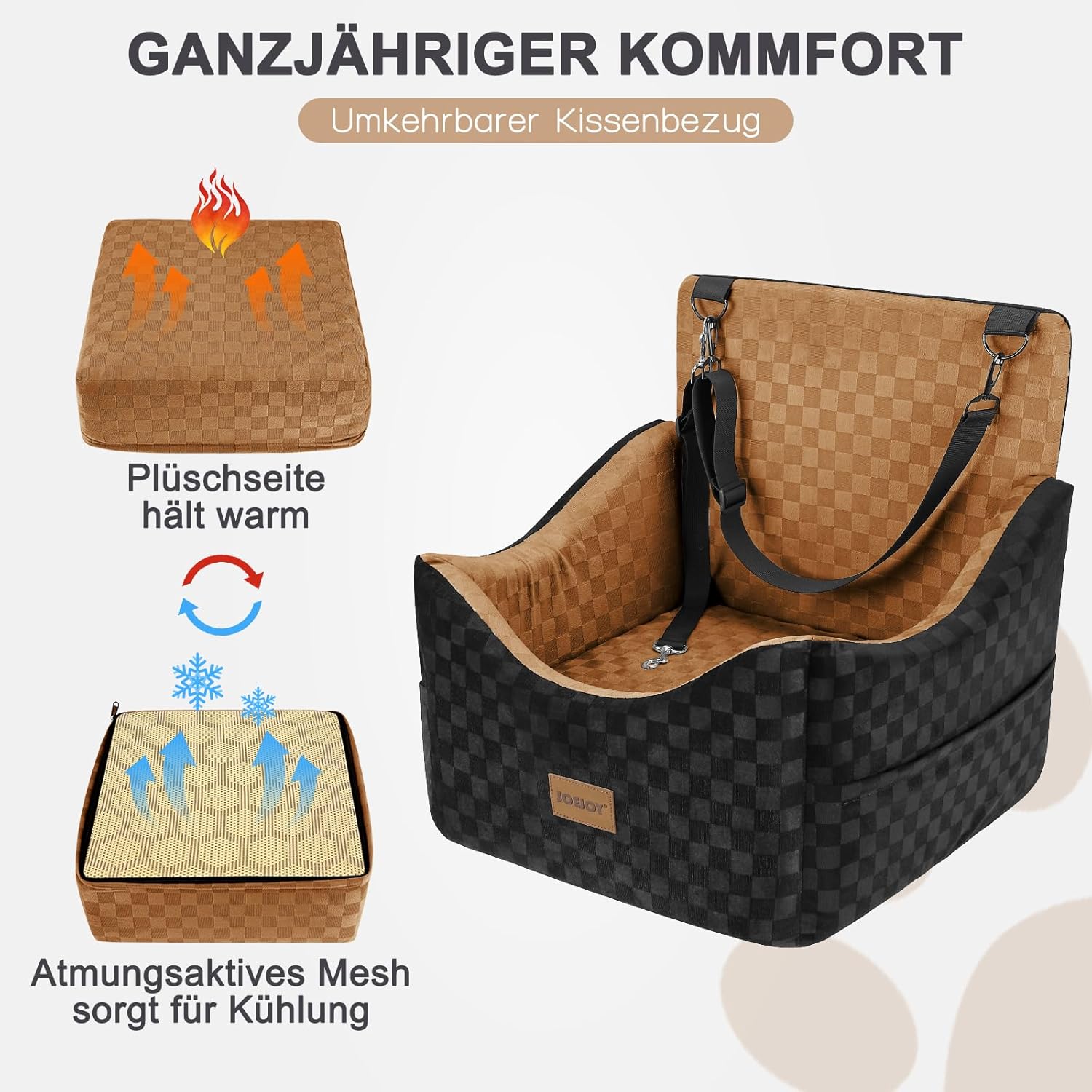 Thumbnail 3 de JOEJOY Hundesitz Auto erhöht bis zu ca. 12,7 cm – mit waschbarem Bezug, Seitentaschen & Memory-Schaum
