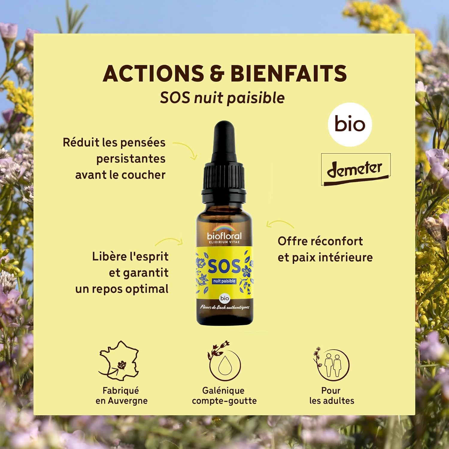 Detalle de Biofloral Complexe 39 Fleur de Bach – Elixir nocturne & secours en compte-gouttes 20 ml