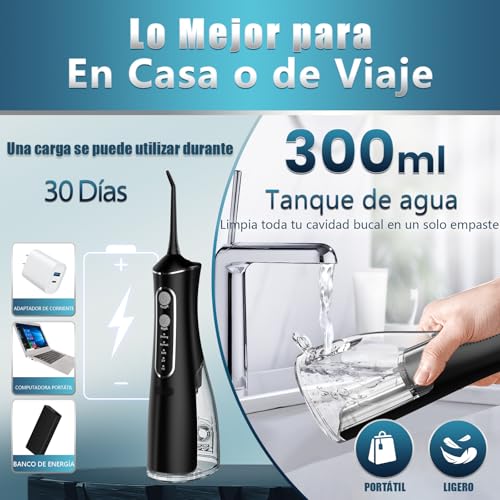 Detalle de OasiSmile L8 Irrigador Dental: DIY 300 ml con memoria inteligente