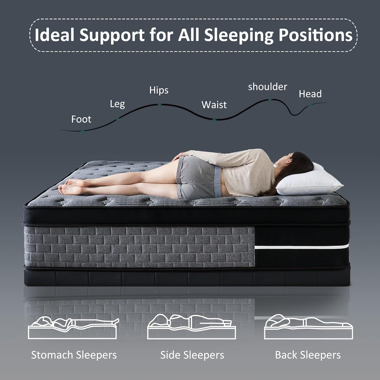 Detalle de Quarota 12-Inch Queen Hybrid Mattress, Medium-Firm with Pocket Springs
