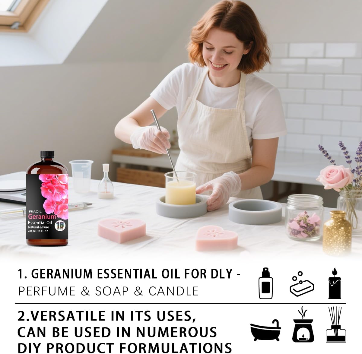 Thumbnail 6 de FRAOIL Geranium Essential Oil 16 Oz (480 ml) for Diffuser, DIY Crafts, and Perfumery
