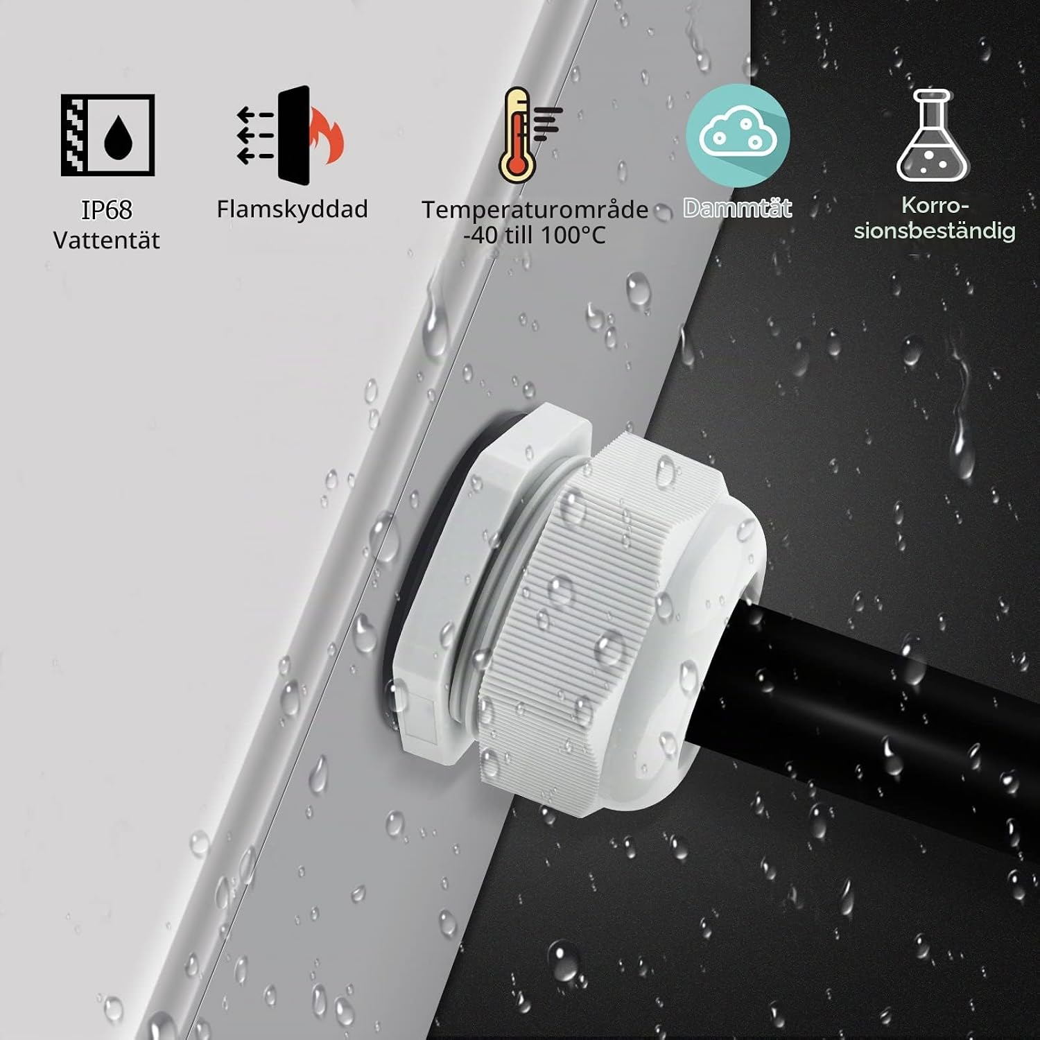 Detalle de Hanibos M32 kabelgenomföring, IP68, PA66, för kablar 16–21 mm