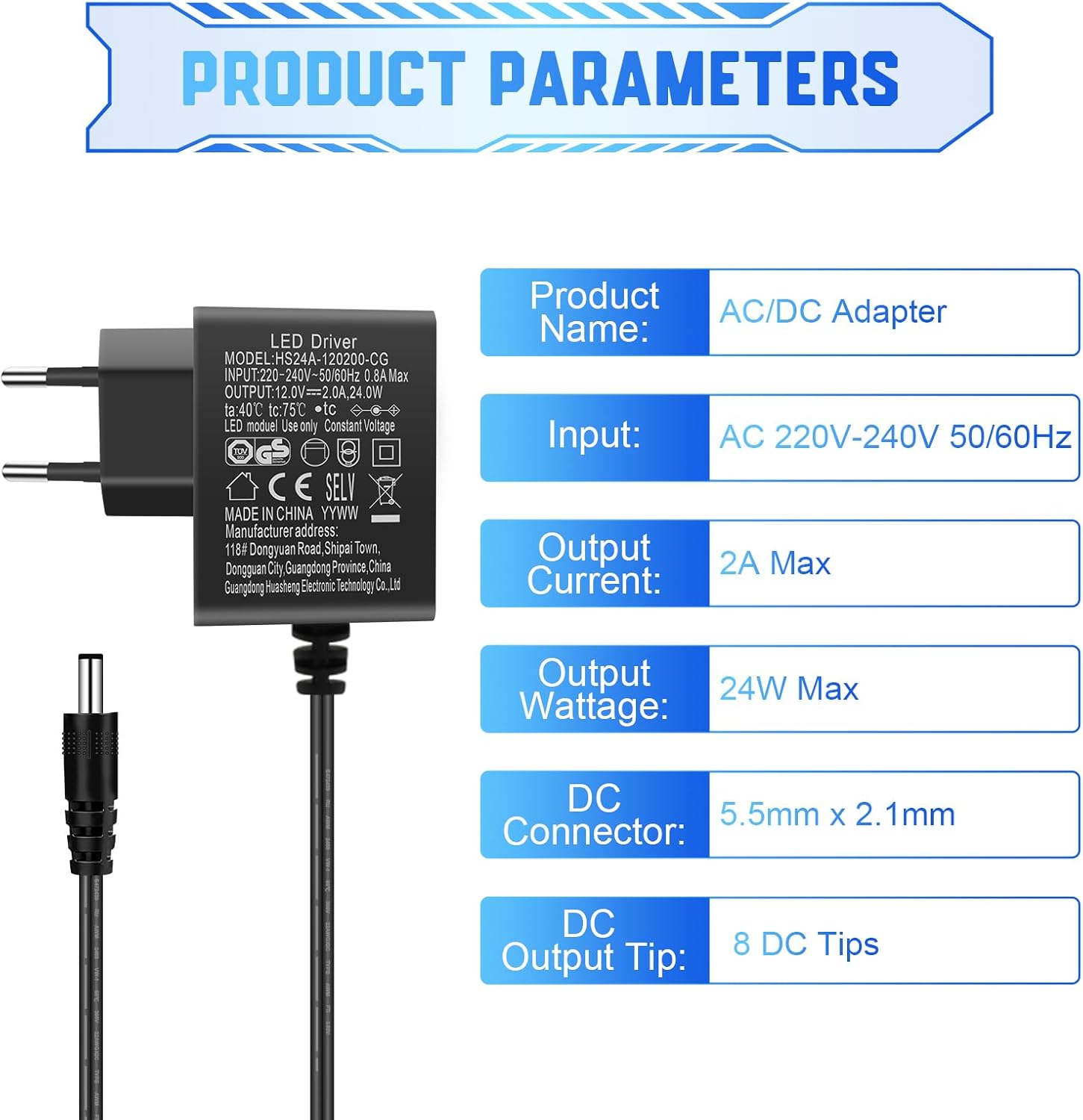 Thumbnail 3 de AC Adapter 12V 2A Netzteil – vielseitiges 12V Netzteil mit 8 DC-Steckern (24W) für LED, CCTV, Router & mehr