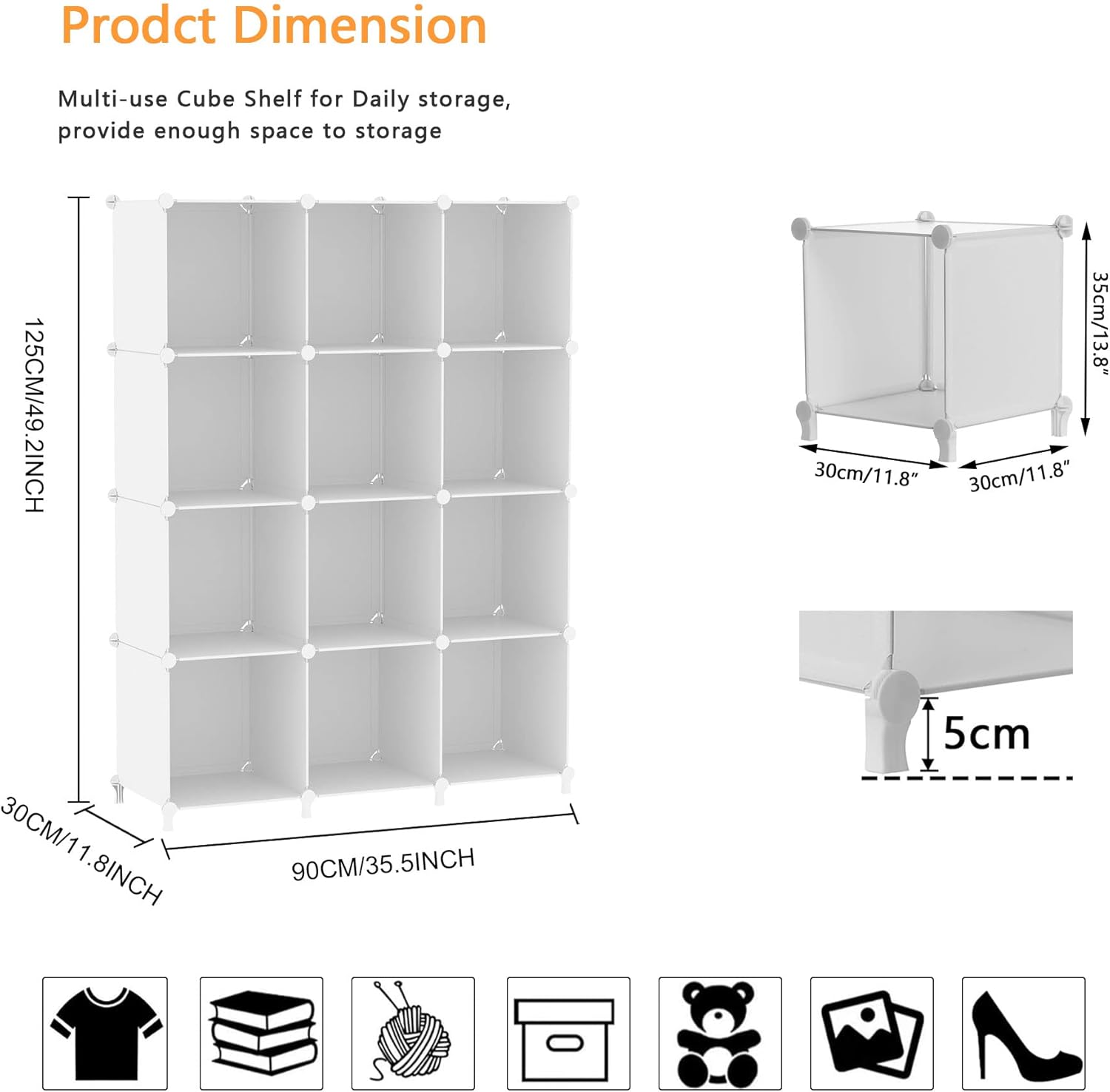 Thumbnail 2 de AWTATOS 12-Cube DIY Storage Organizer in White