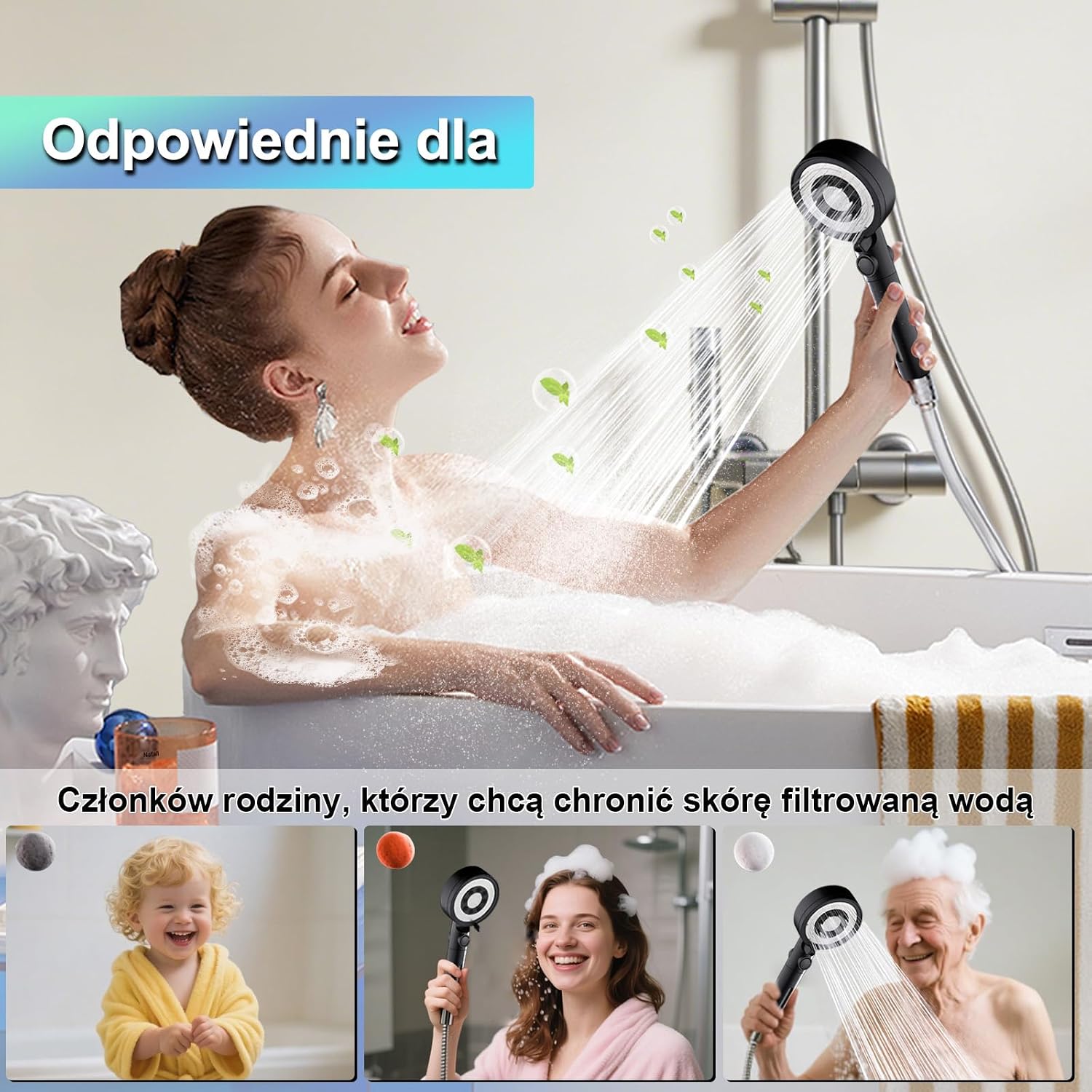Thumbnail 5 de Nafall N6001BL-DE – czarna słuchawka prysznicowa z filtrem, 5 trybów