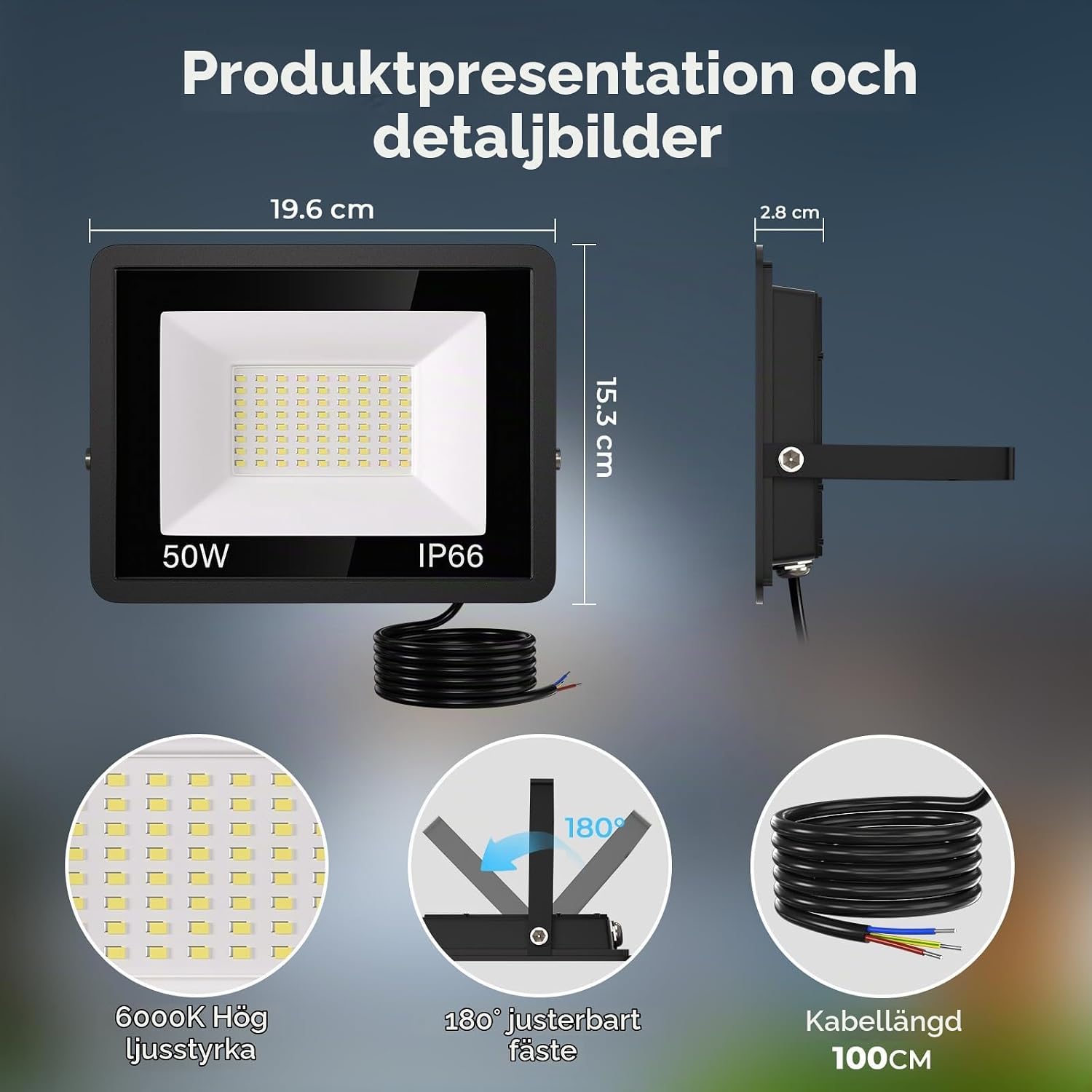 Thumbnail 6 de ICRGB DJHW491 LED-strålkastare 50 W, 5 000 lm, IP66 och 6 500 K