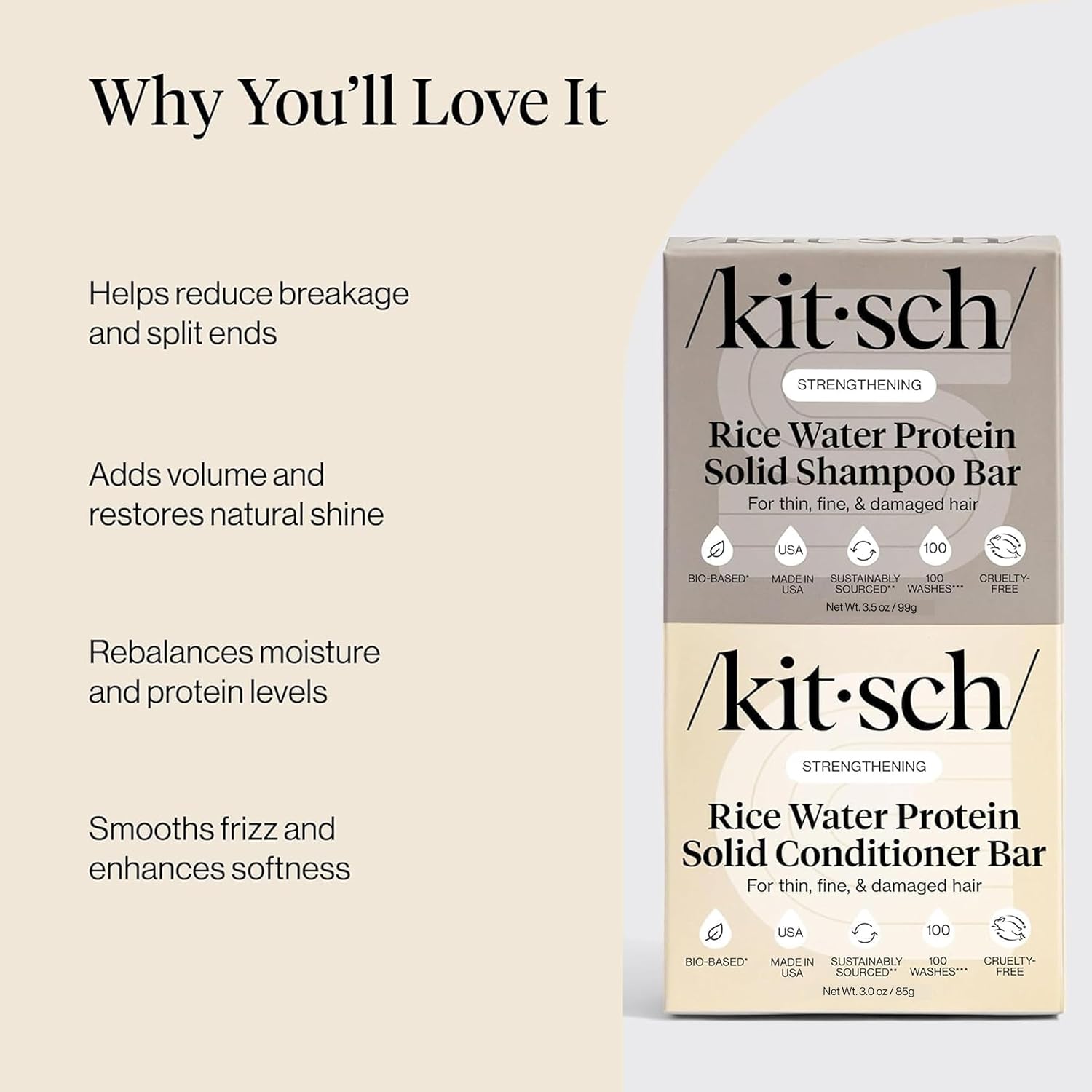 Thumbnail 3 de Kitsch Rice Water Shampoo & Conditioner Set – Solid Bar Duo for Hair Growth, Strength & Repair