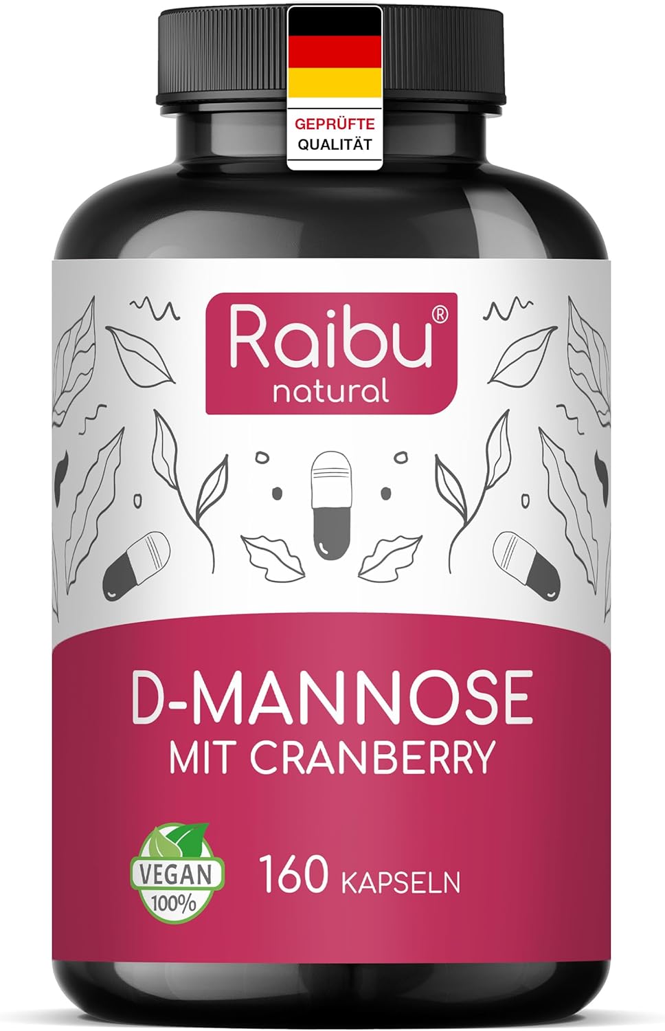 Detalle de Raibu D-Mannose Kapseln mit Cranberry – Hochdosierte Unterstützung für Harnwege