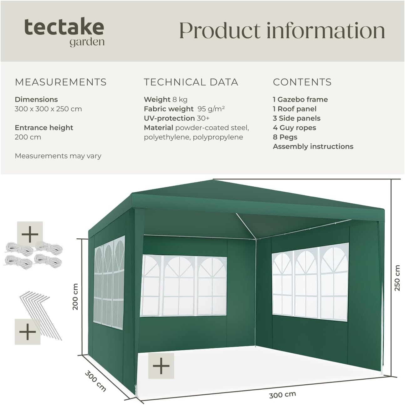Detalle 2 de tectake Barinas 405964-3 paviljong 3 x 3 m med avtagbara sidodelar