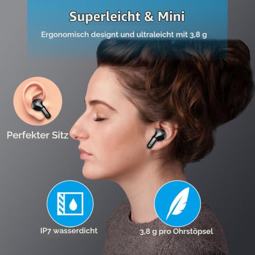 Detalle de Ordtop i13 Bluetooth-Kopfhörer mit 14,2-mm-Treibern, ENC und IP-X7