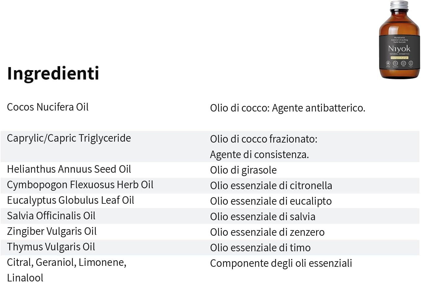 Detalle de Niyok Olio per oil pulling bio Lemongrass & Zenzero – 200 ml