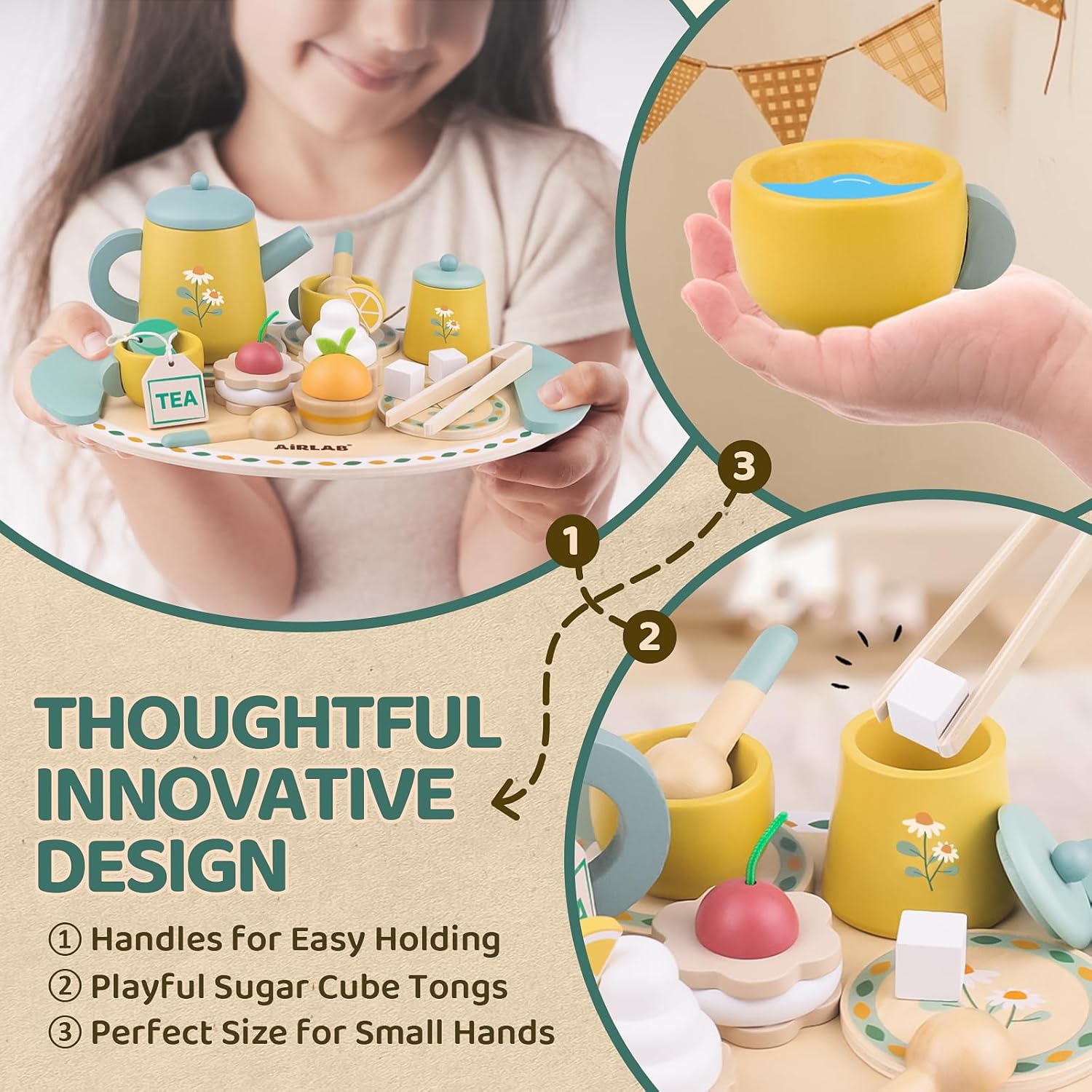 Detalle de Wooden Tea Set for Toddlers 3-5