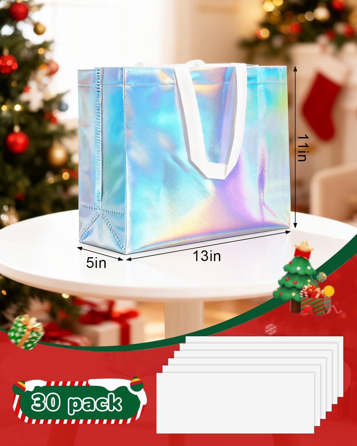 Thumbnail 2 de Lzerking Reusable Gift Bags Set — 30 Pack, Holographic Non-Woven with Handles (13x5x11 inches)
