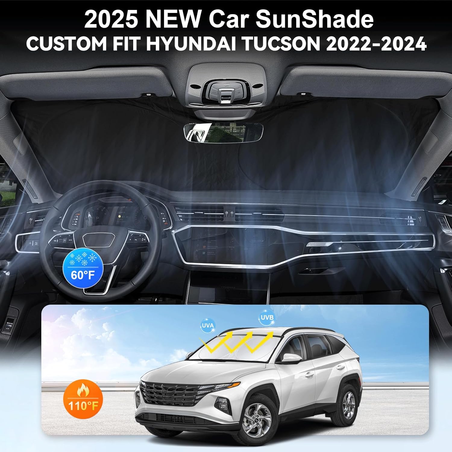 Thumbnail 3 de Custom-Fit Front Windshield Sunshade for Hyundai Tucson (2022–2026) by INSAUTO