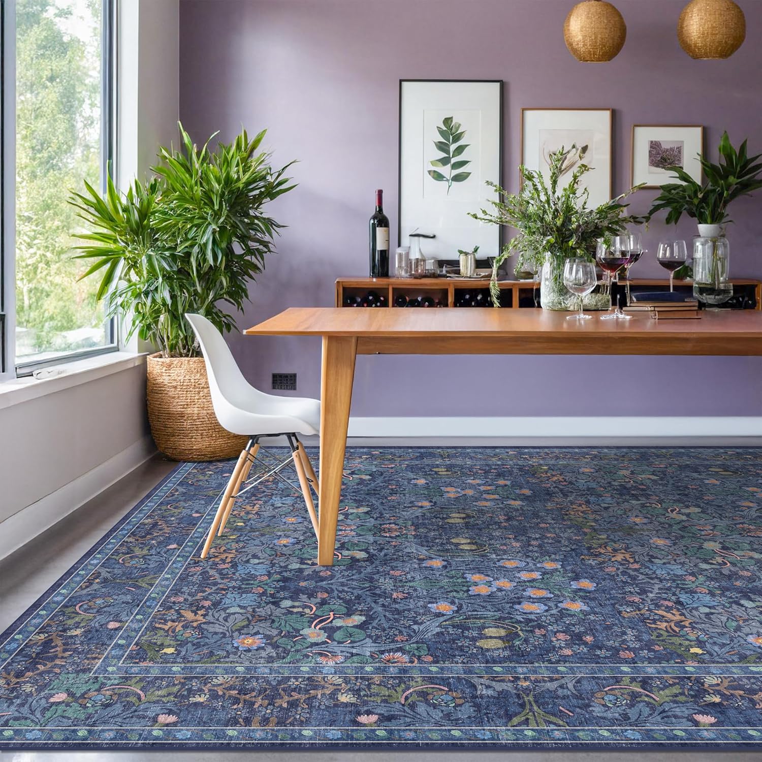Thumbnail 3 de Hazo Haus Dining Room Rugs for Under Table, 6x9 Washable Dark Blue Oriental Area Rug