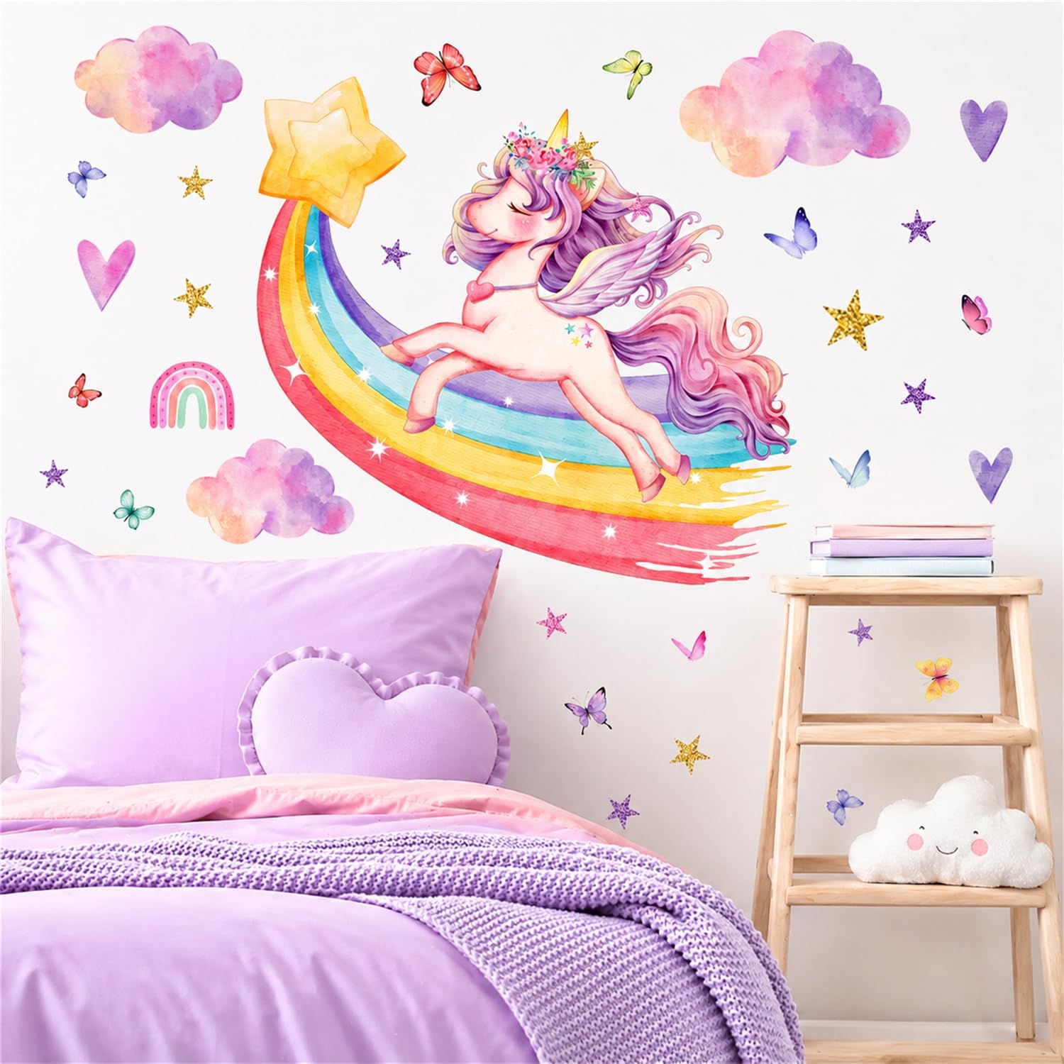 Detalle de Unicorn Rainbow Wall Stickers for Girls' Room — Peel & Stick Vinyl Decals in Gift Box