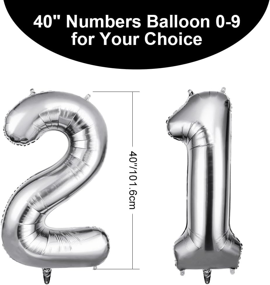 Thumbnail 1 de OFFCUP Zahlen Luftballon 21 Silber 101 cm 🎈