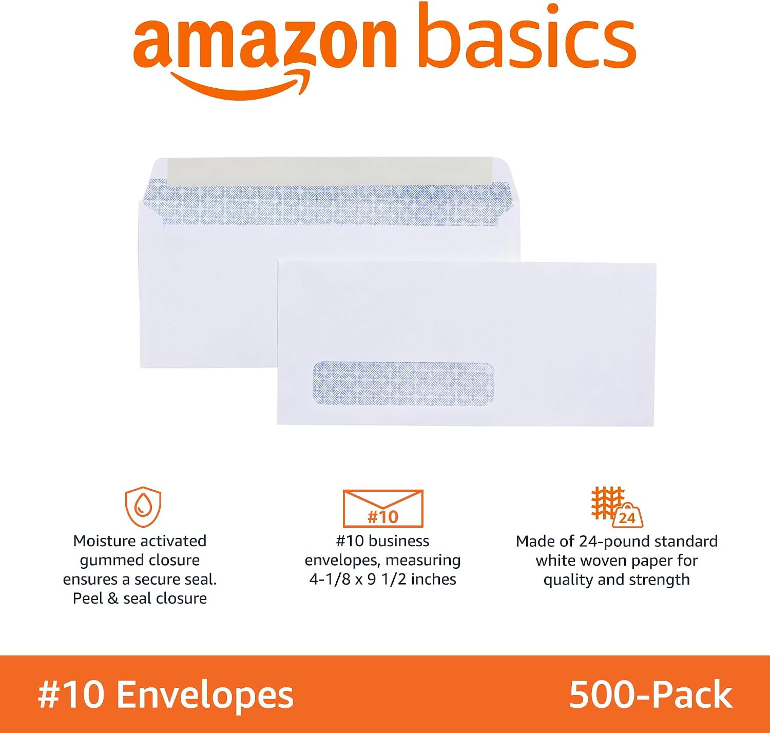 Thumbnail 1 de Amazon Basics #10 Security Tinted Business Envelopes with Left Window, Peel-and-Seal (500-pack)